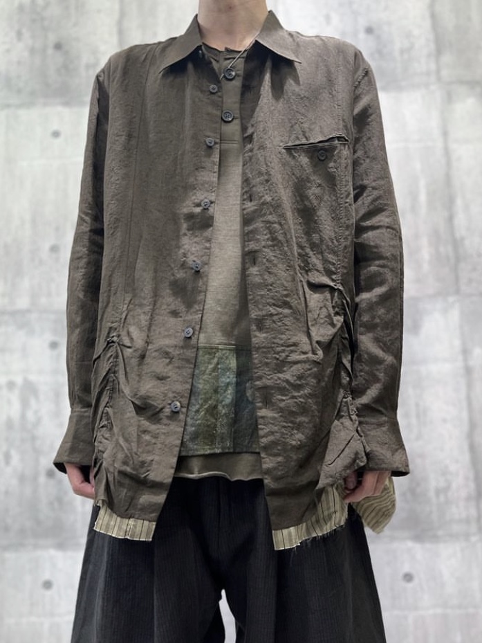 Ziggy Chen Layered Wrinkled Effect Shirt Brown 착용 스타일 - 4