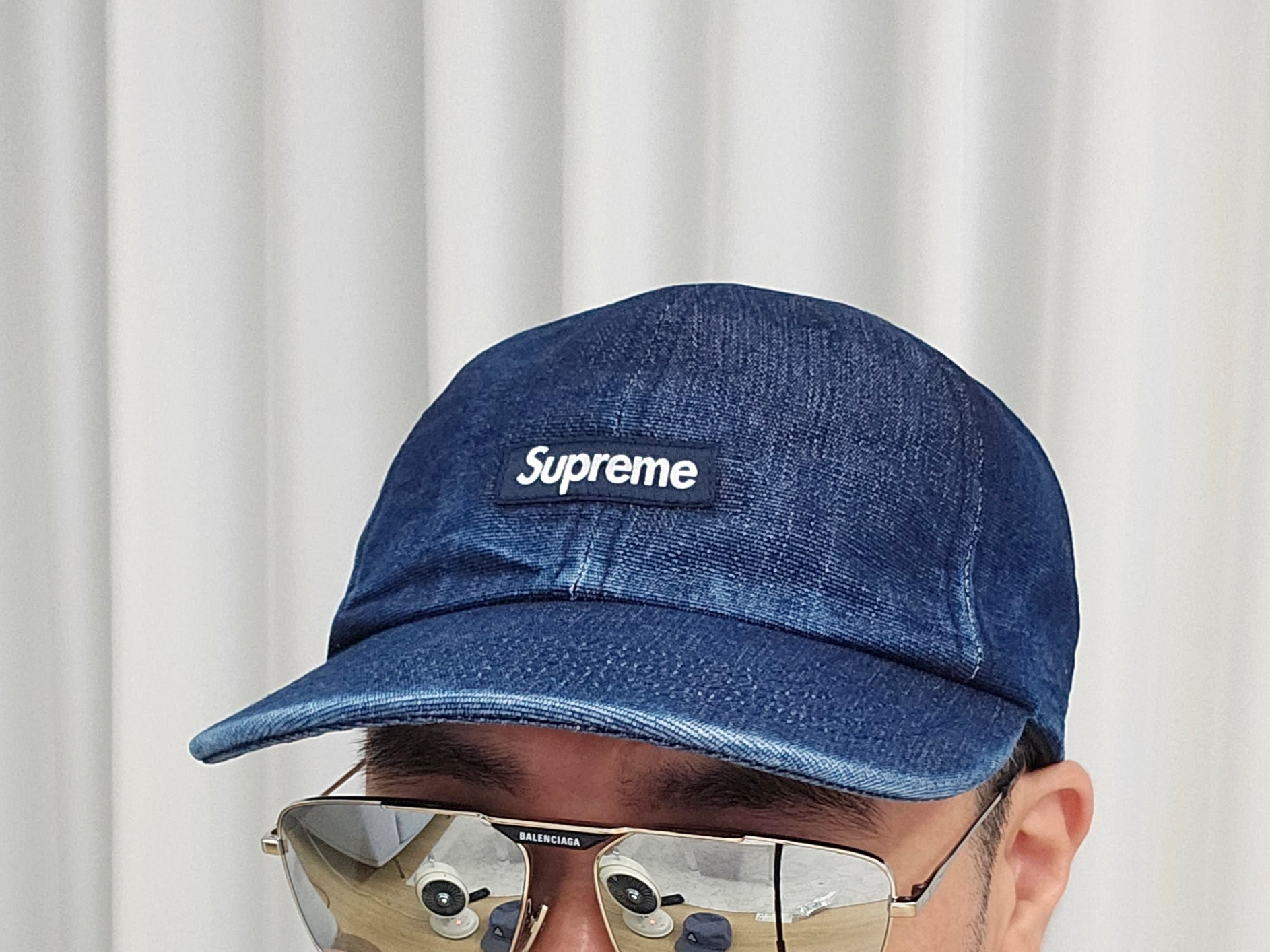 Supreme Mesh Sunshield Camp Cap Navy - 24SS, Supreme Reflective Ripstop Camp Cap Black - 24SS 착용 스타일 - 6