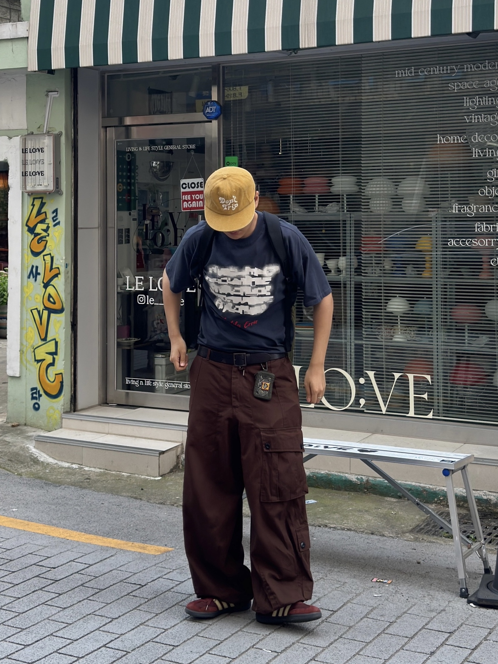Free & Easy Don't Trip Washed Hat Mustard, Adidas x Wales Bonner Nylon Samba Fox Brown Sandy Beige 착용 스타일 - 4