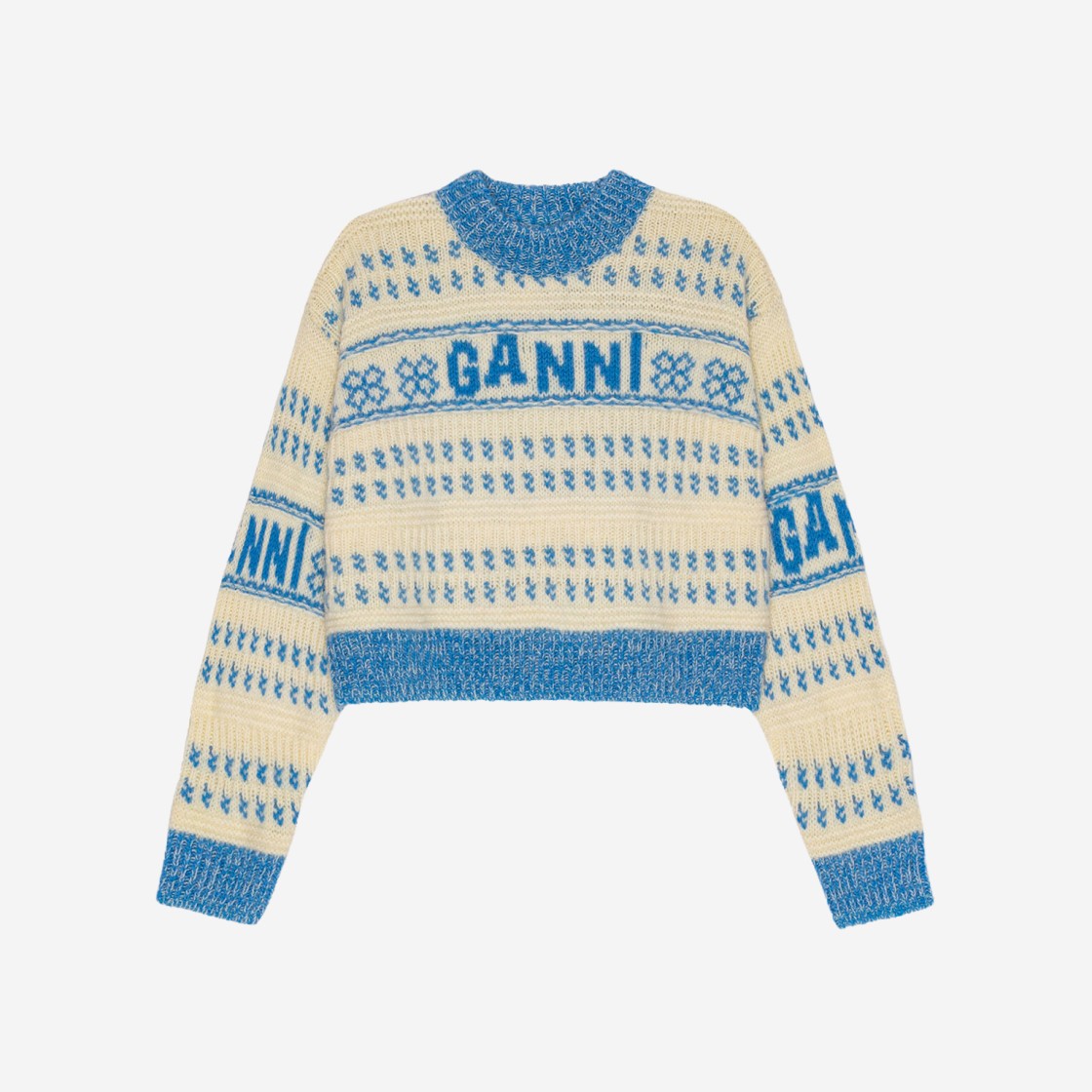 (W) Ganni Lambswool Cropped O-Neck Pullover Strong Blue 상세 이미지 1