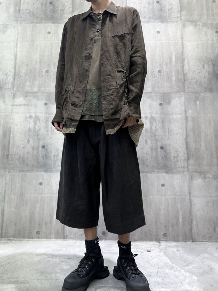 Ziggy Chen Layered Wrinkled Effect Shirt Brown 착용 스타일 - 3