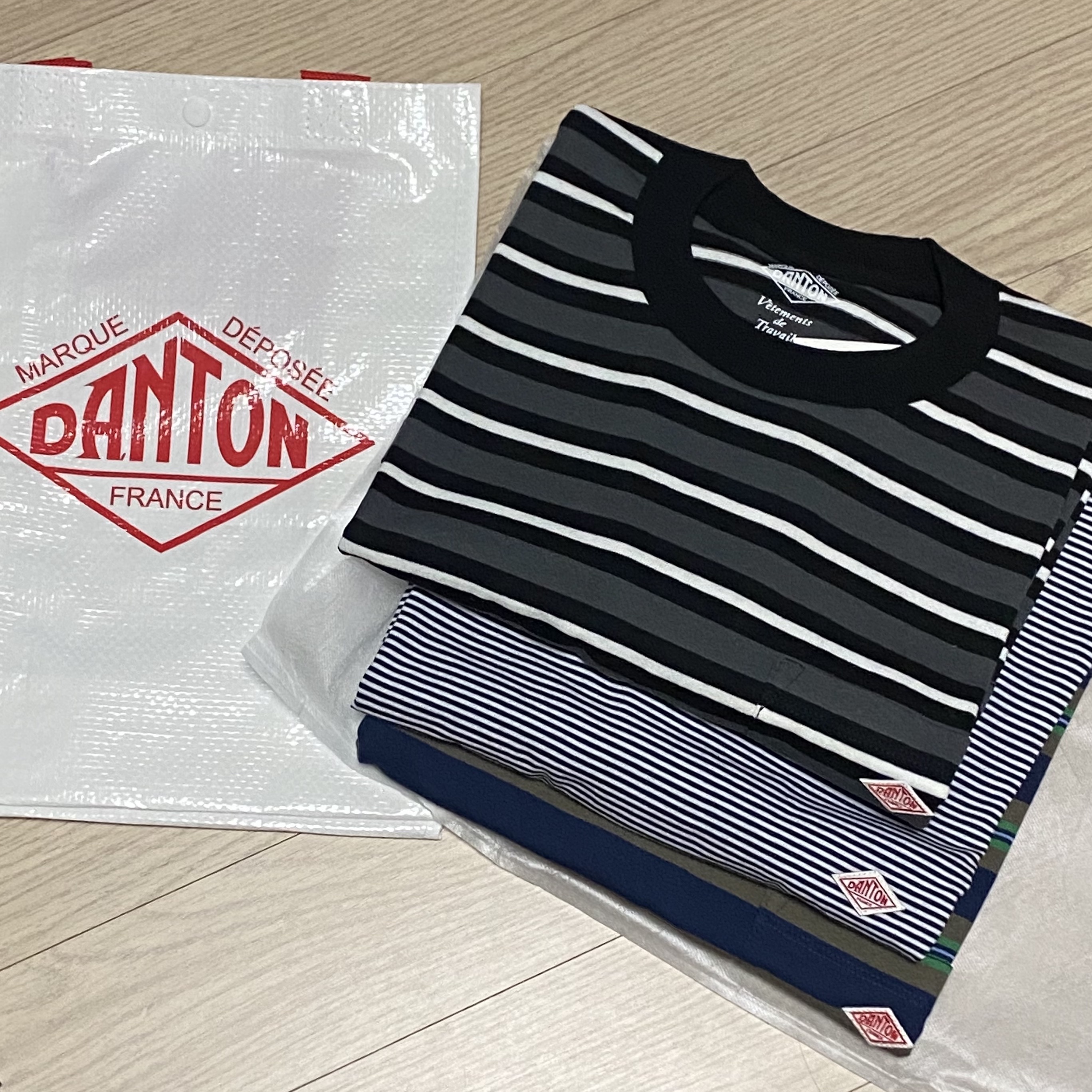 Danton Short Sleeve Inner T-Shirt Navy White 착용 스타일