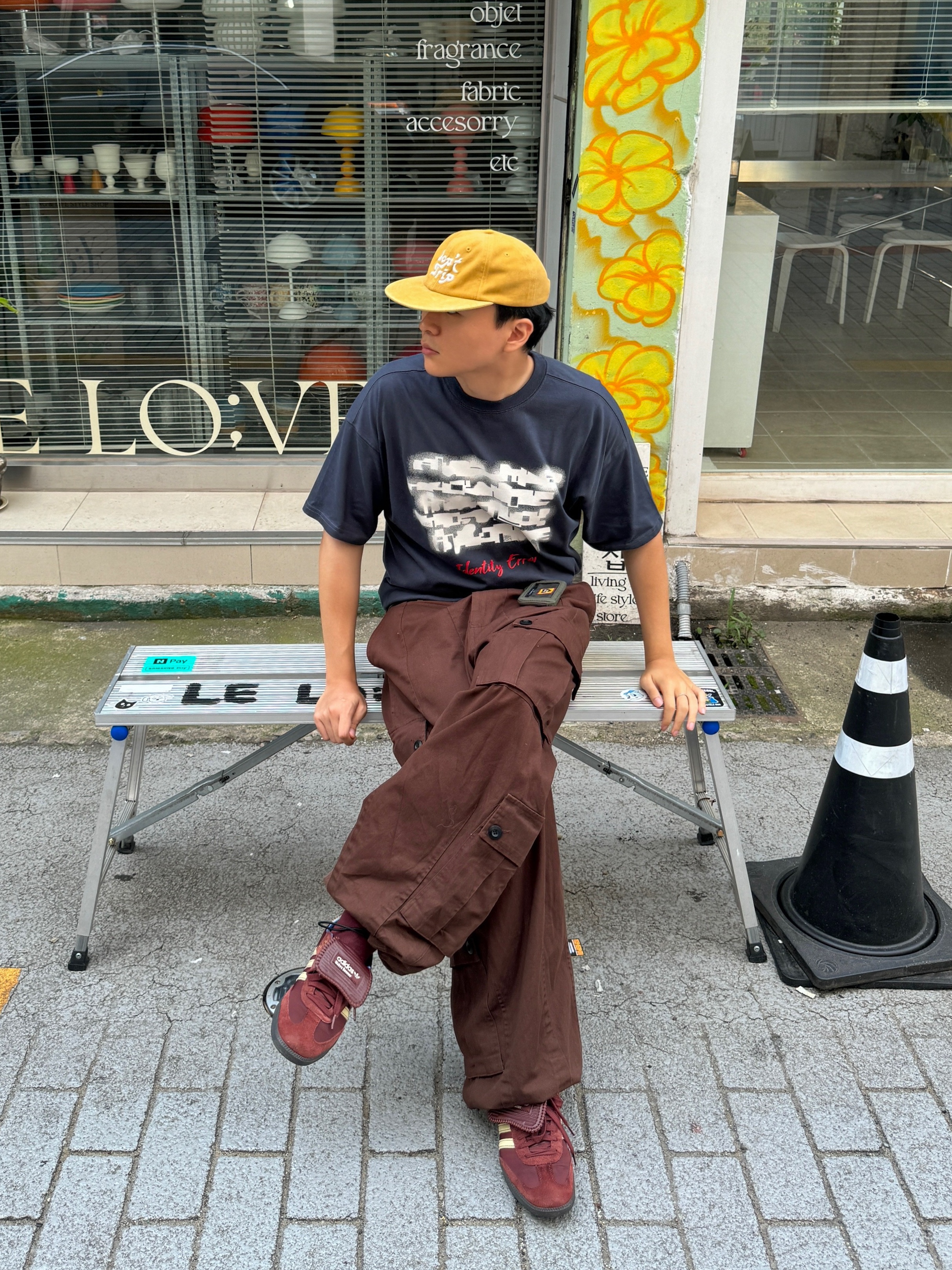 Free & Easy Don't Trip Washed Hat Mustard, Adidas x Wales Bonner Nylon Samba Fox Brown Sandy Beige 착용 스타일 - 3