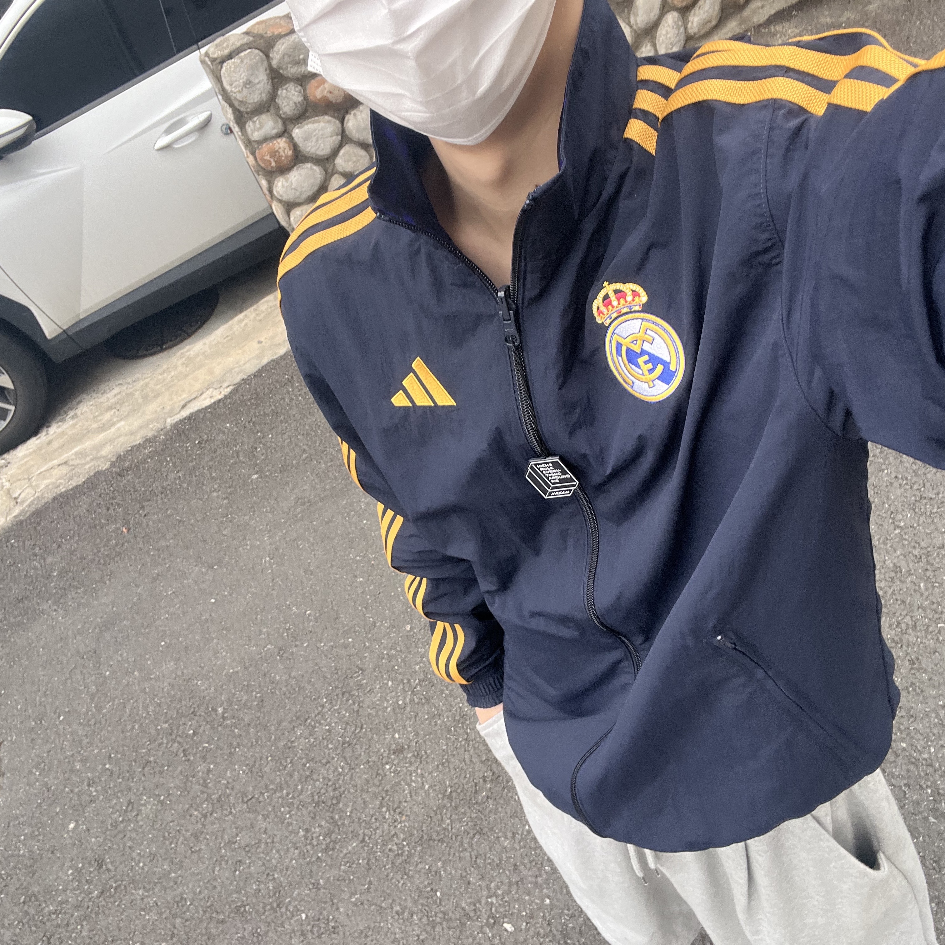Adidas Real Madrid Anthem Jacket Legend Ink - KR Sizing 착용 스타일