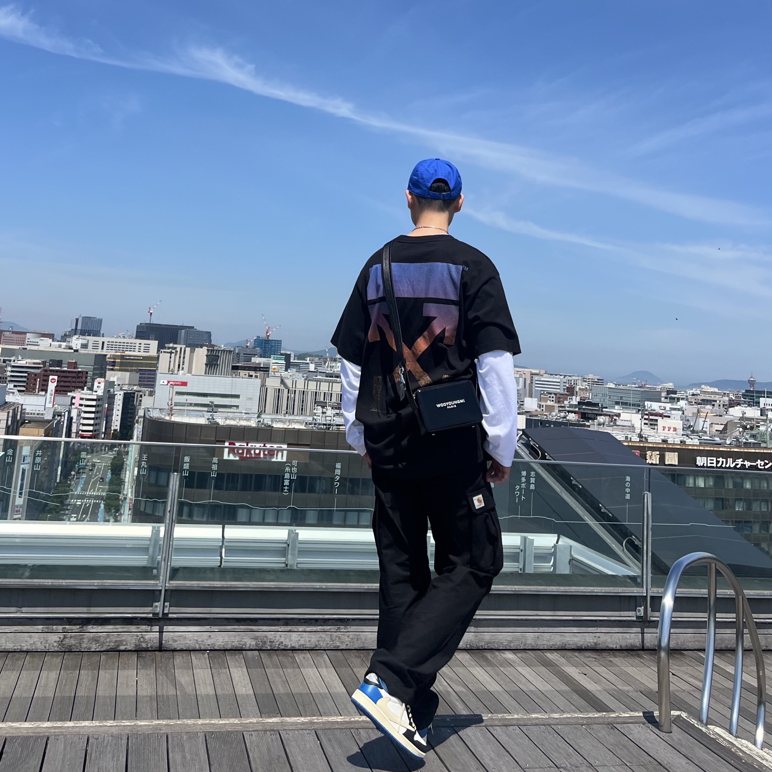 Nike Club Unstructured Futura Washed Cap Game Royal, Jordan 1 x Travis Scott x Fragment Retro Low OG SP Military Blue 착용 스타일