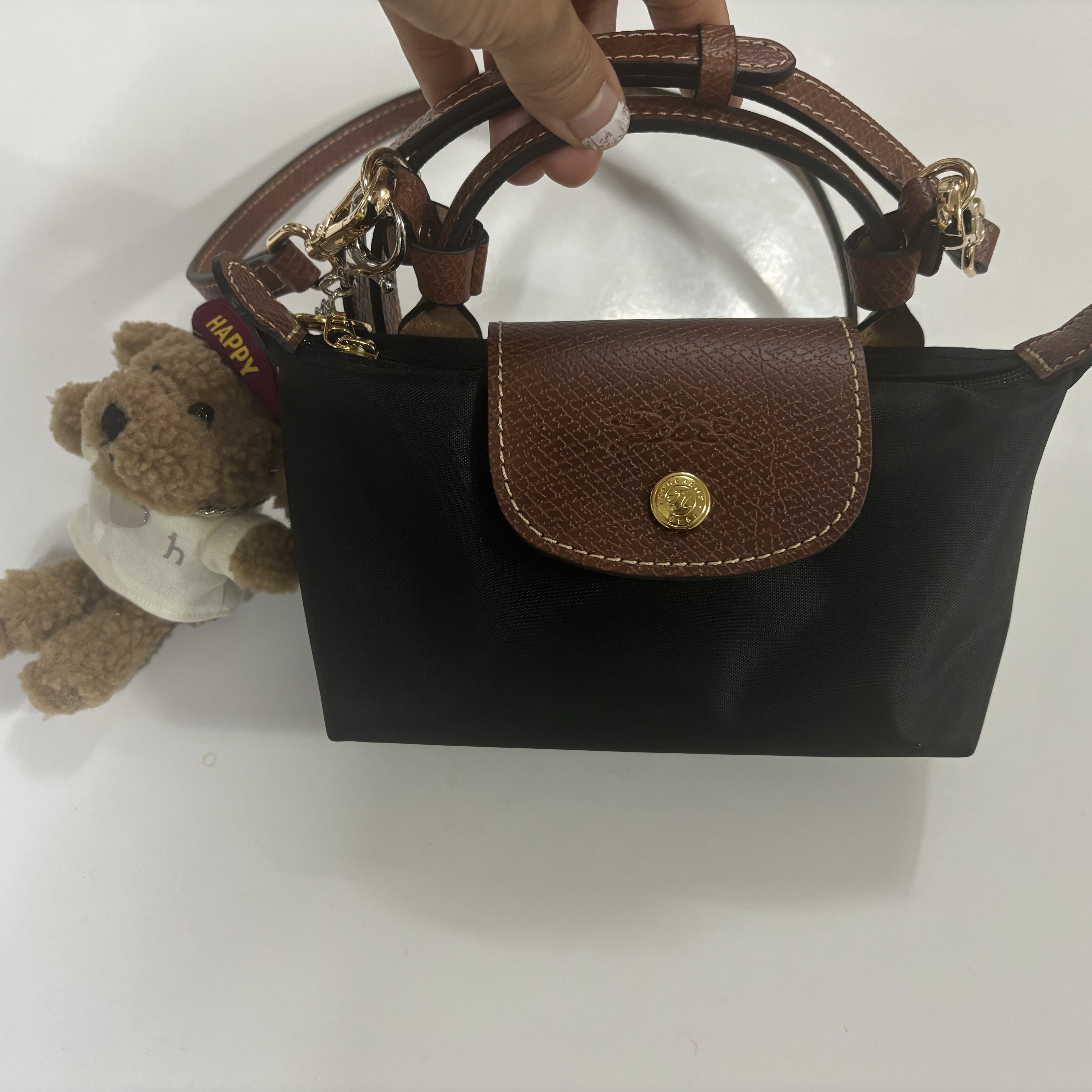 Longchamp Le Pliage Original Handle Pouch Black 착용 스타일 - 2
