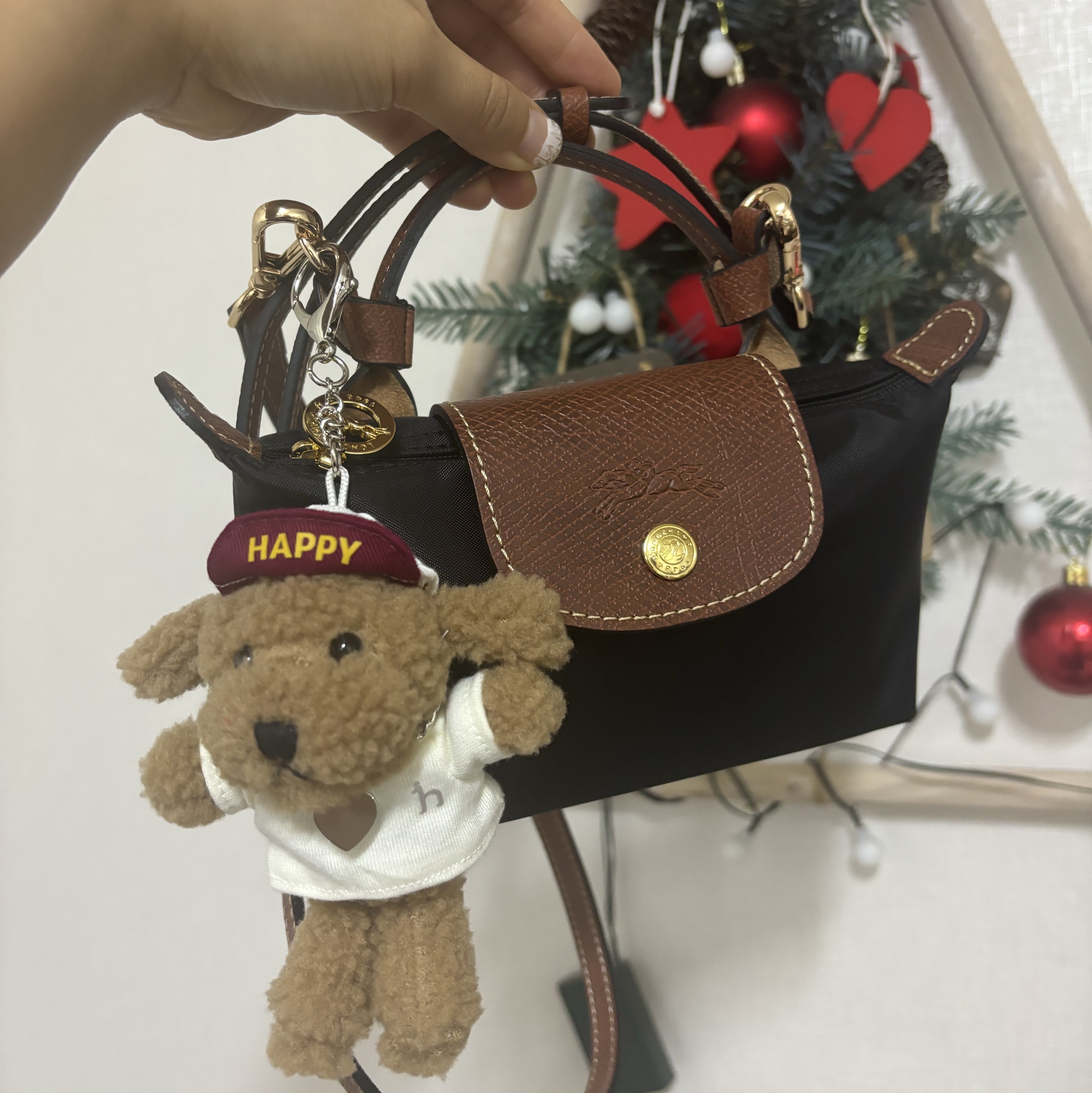 Longchamp Le Pliage Original Handle Pouch Black 착용 스타일 - 1