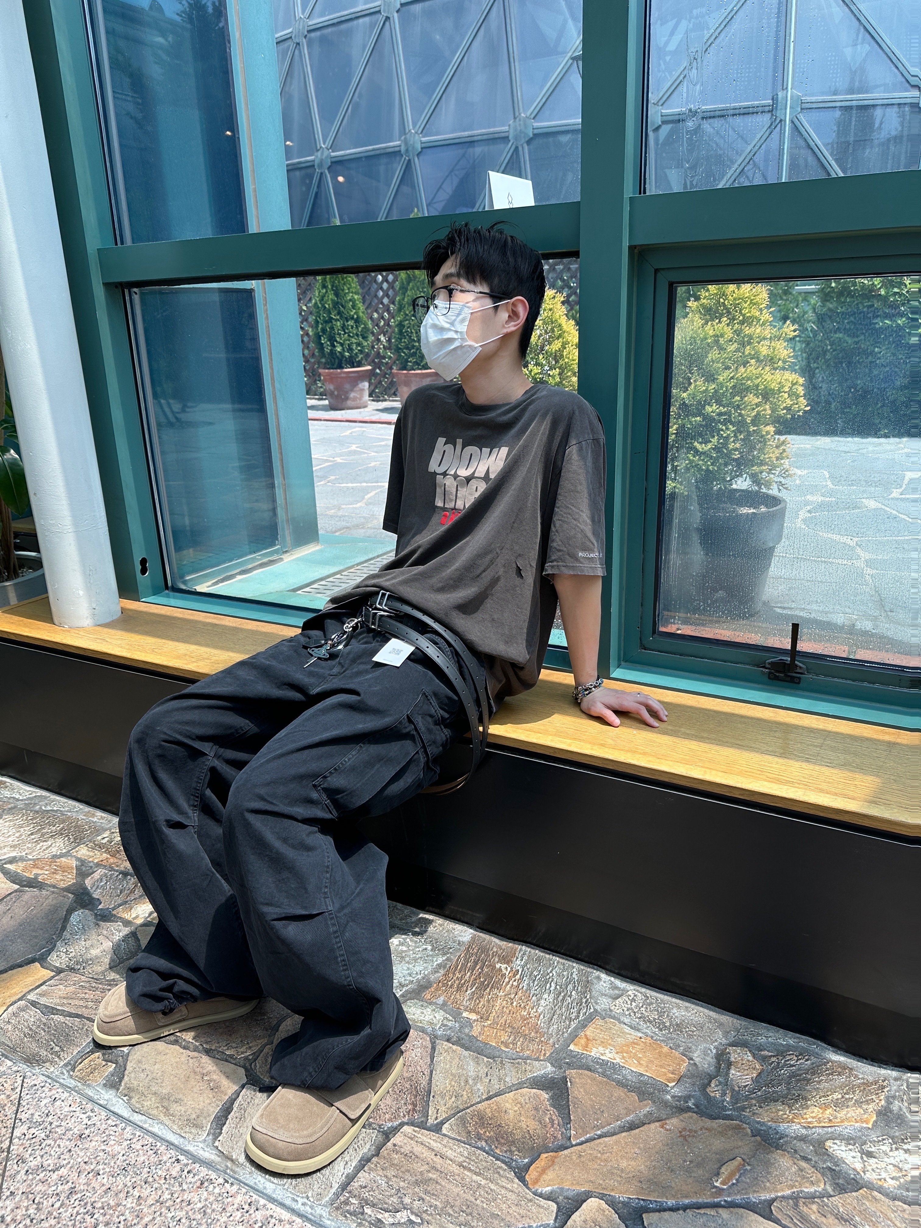 Project G/R Blow Me Washed T-Shirt Brown 착용 스타일 - 4