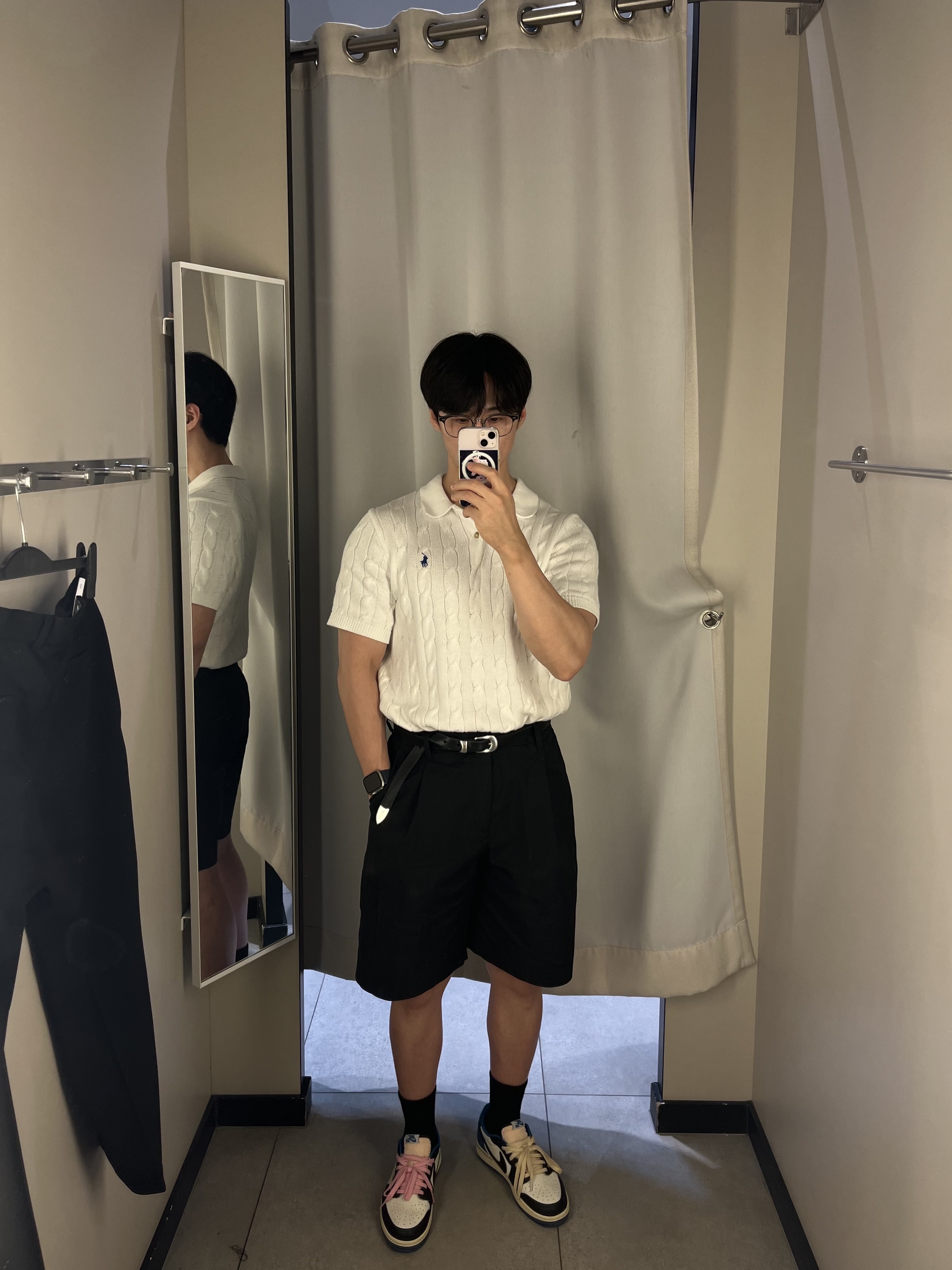 [30%적립] Polo Ralph Lauren Custom Slim Fit Mesh Polo Shirt White, Our Legacy Belt 2cm Leather Black 착용 스타일