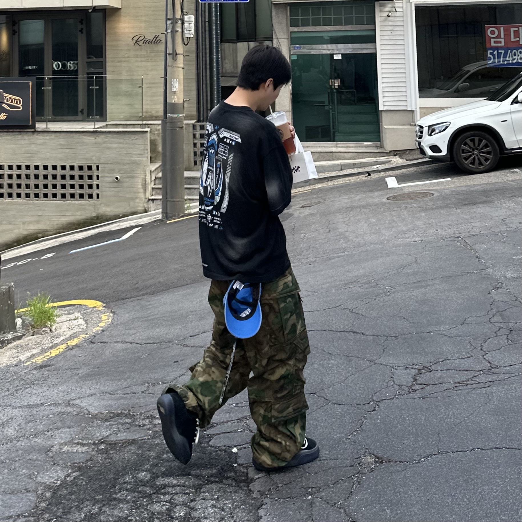 Nonnod Grandprix T-shirt Washed Black, Nonnod Vintage Grunge Cap Washed Blue 착용 스타일 - 2