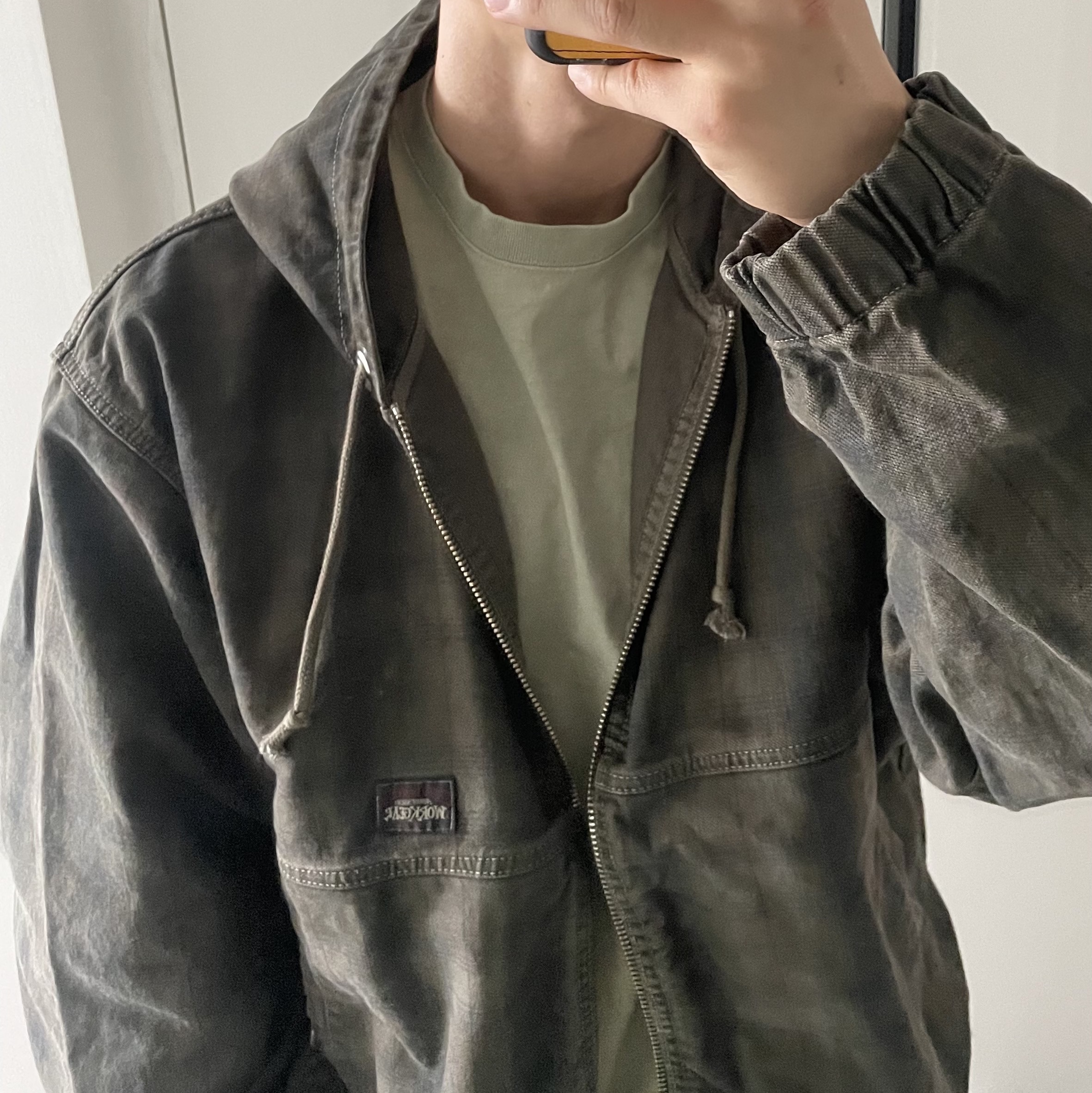 Stussy Unlined Canvas Work Jacket Black 착용 스타일 - 3