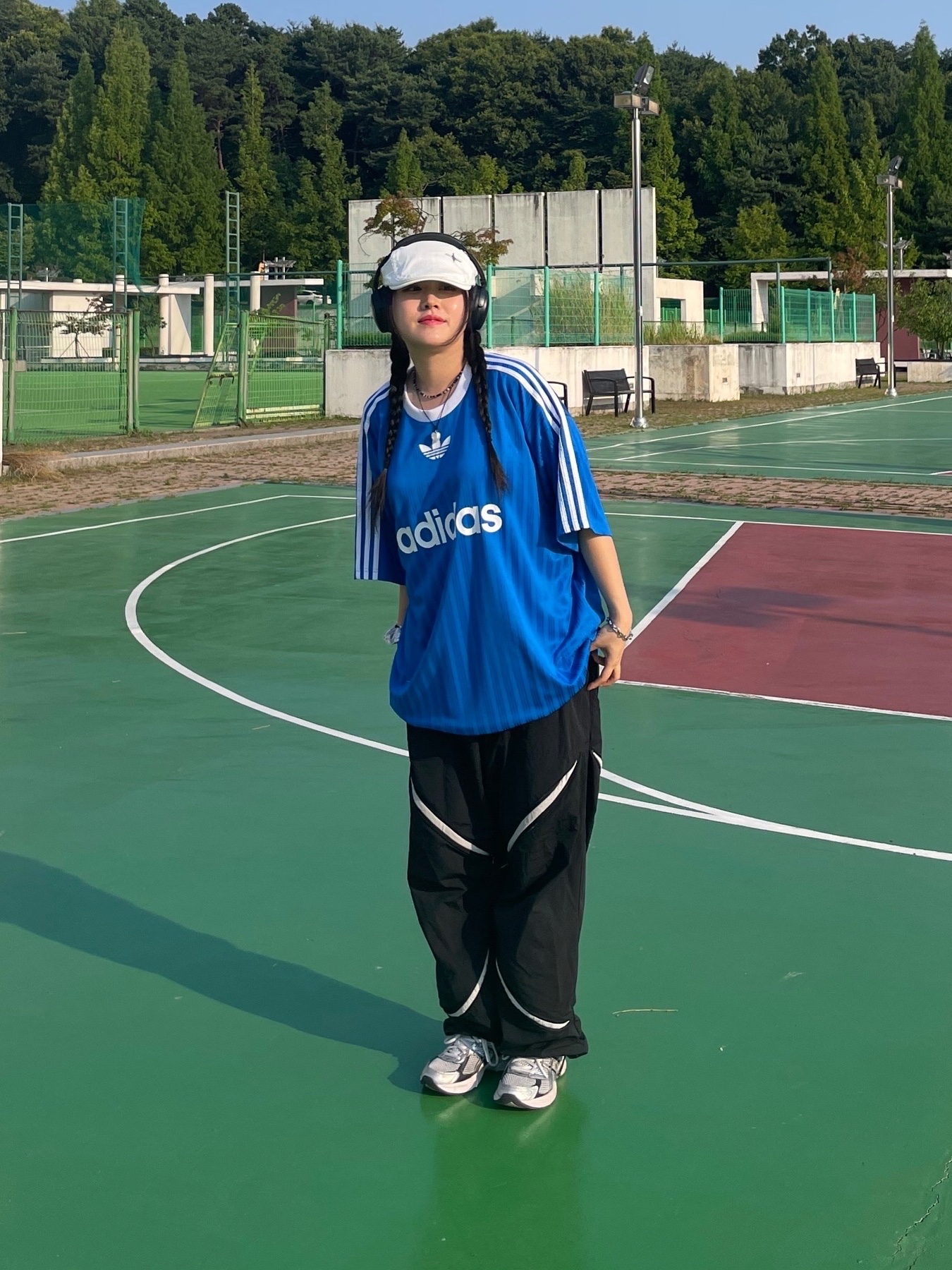 Adidas Adicolor T-Shirt Blue Bird White - KR Sizing, Asics Gel-1130 White Black 착용 스타일 - 2