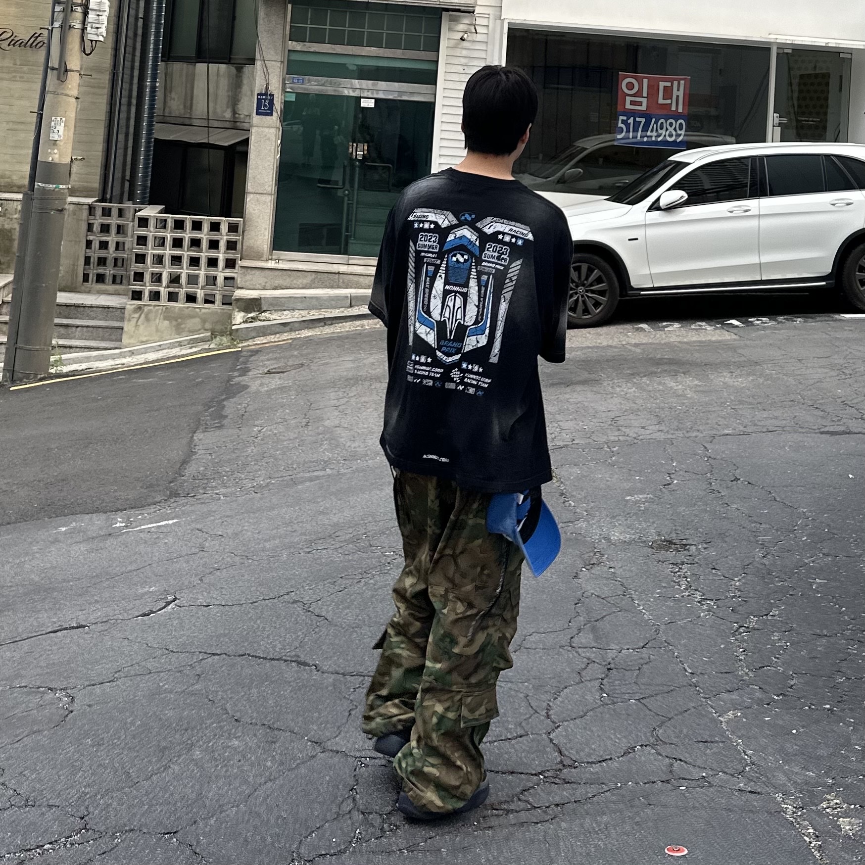 Nonnod Grandprix T-shirt Washed Black, Nonnod Vintage Grunge Cap Washed Blue 착용 스타일 - 1