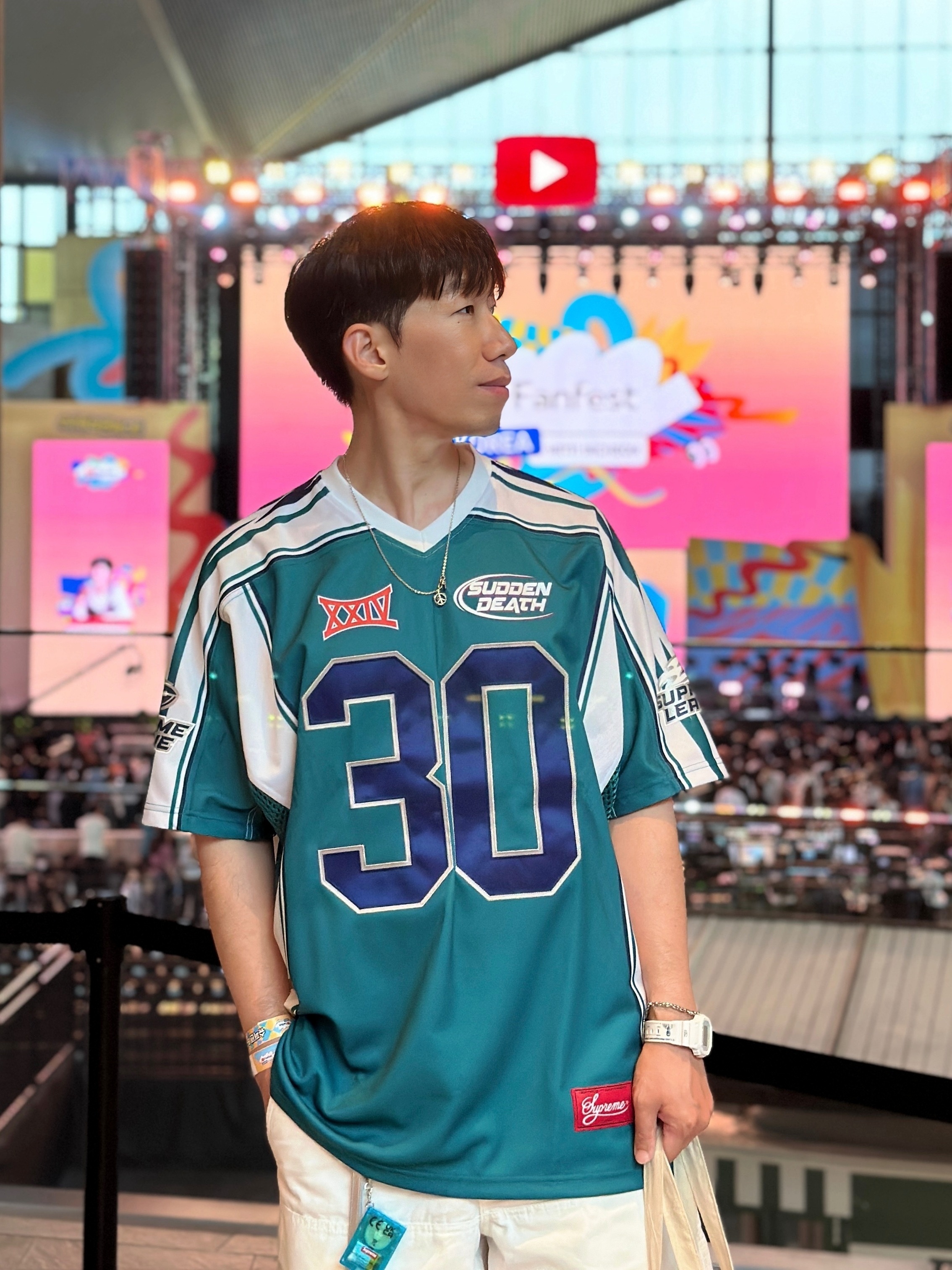 Supreme Sudden Death Football Jersey Teal - 24SS, Supreme x Tetris Mini Blue - 24SS (Korean Ver.) 착용 스타일