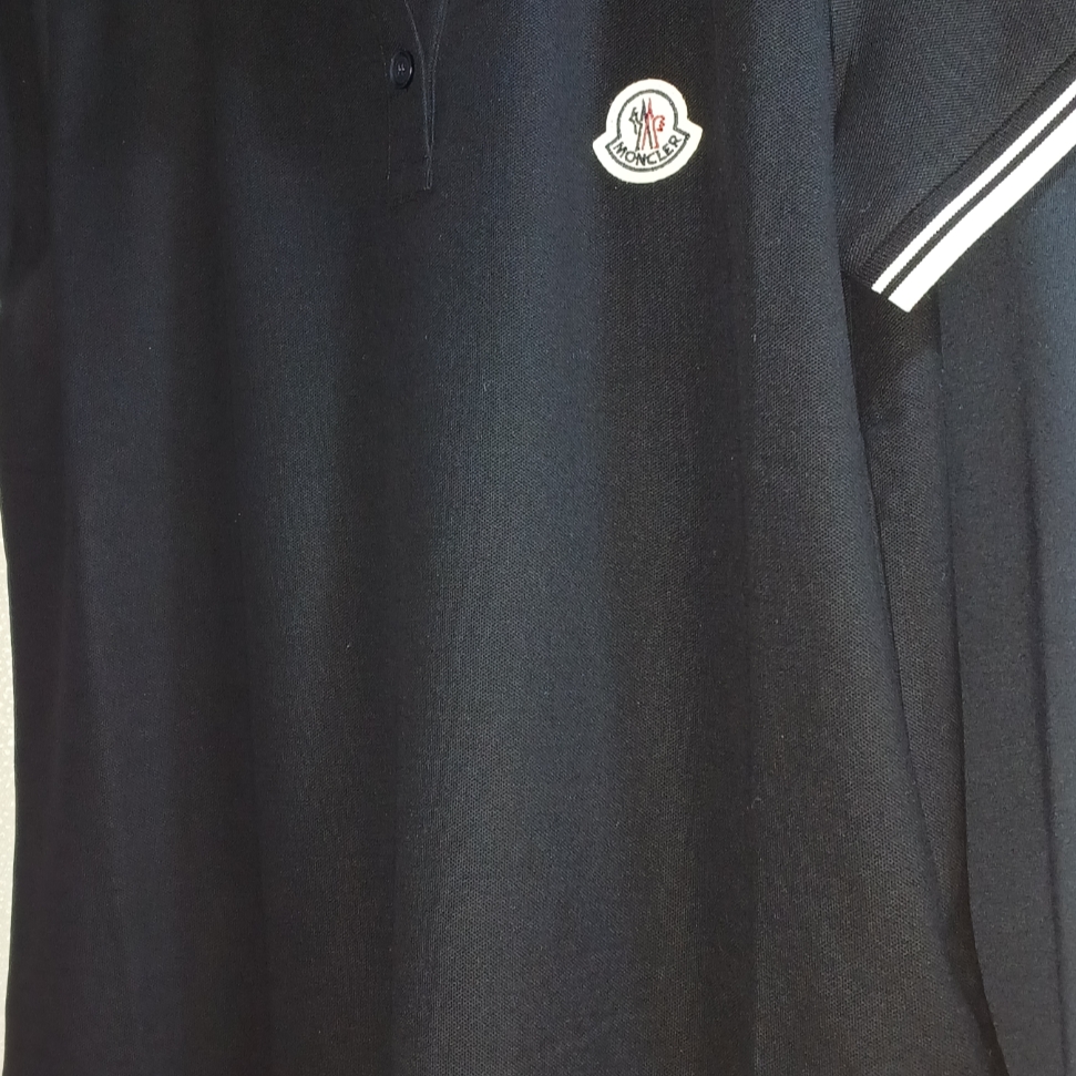 (W) Moncler Logo Patch Polo Shirt Black - 23SS 착용 스타일