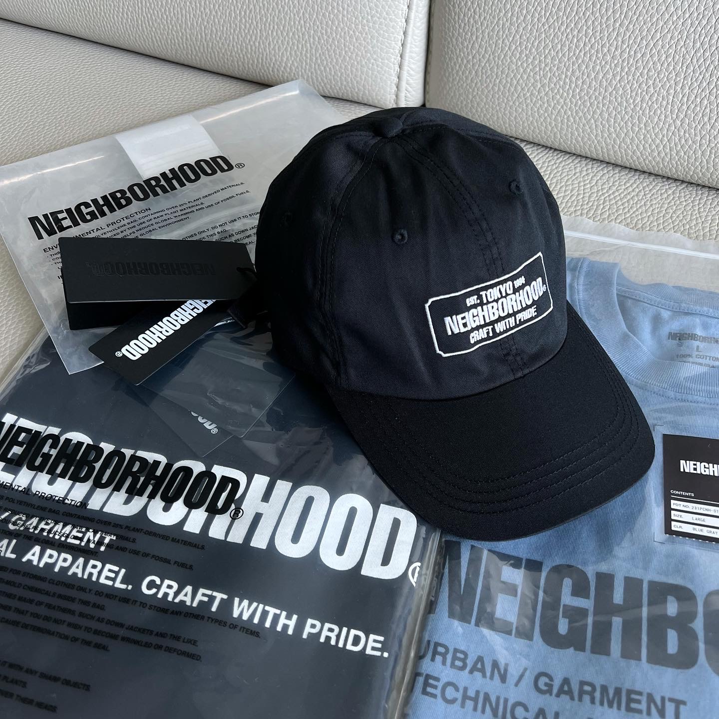 Neighborhood Embroidered Logo Patch Cotton Twill Dad Cap Black 착용 스타일 - 2