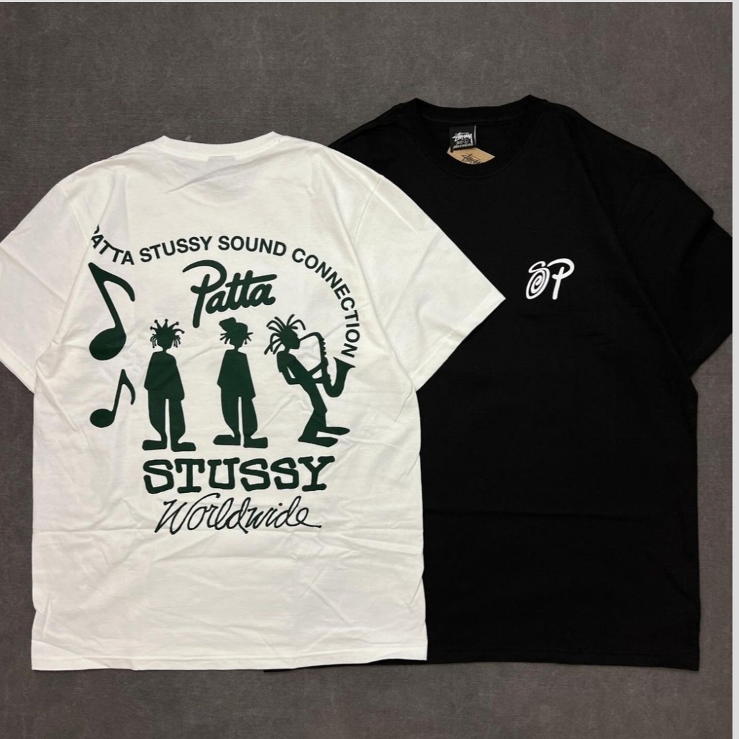 Stussy x Patta Sound Connection T-Shirt White, Stussy x Patta Sound Connection T-Shirt Black 착용 스타일 - 3