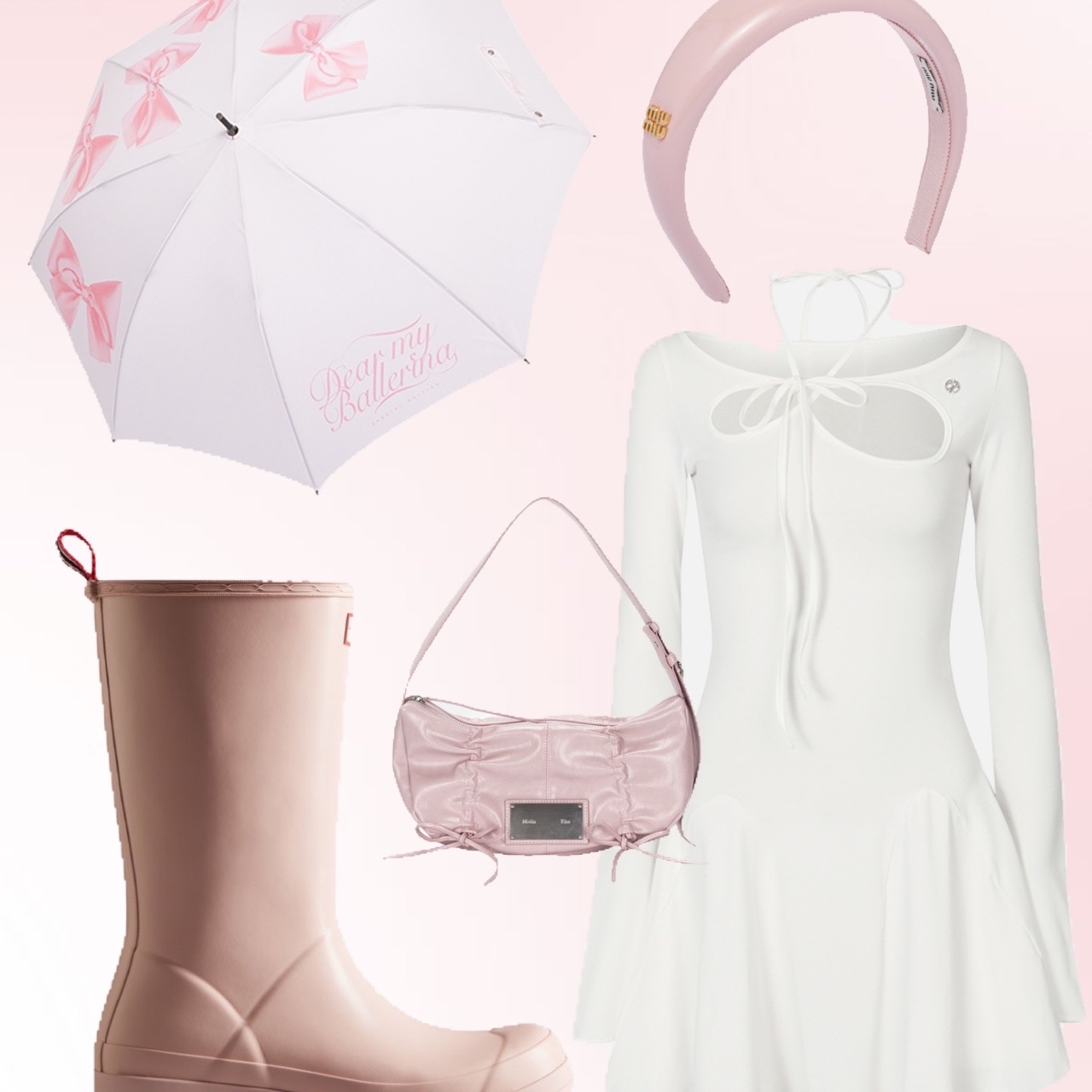 (Kids) Hunter First Classic Rain Boots Azalea Pink, Bloomingtale Ribbon Umbrella Pink Dye Handle 착용 스타일 - 1