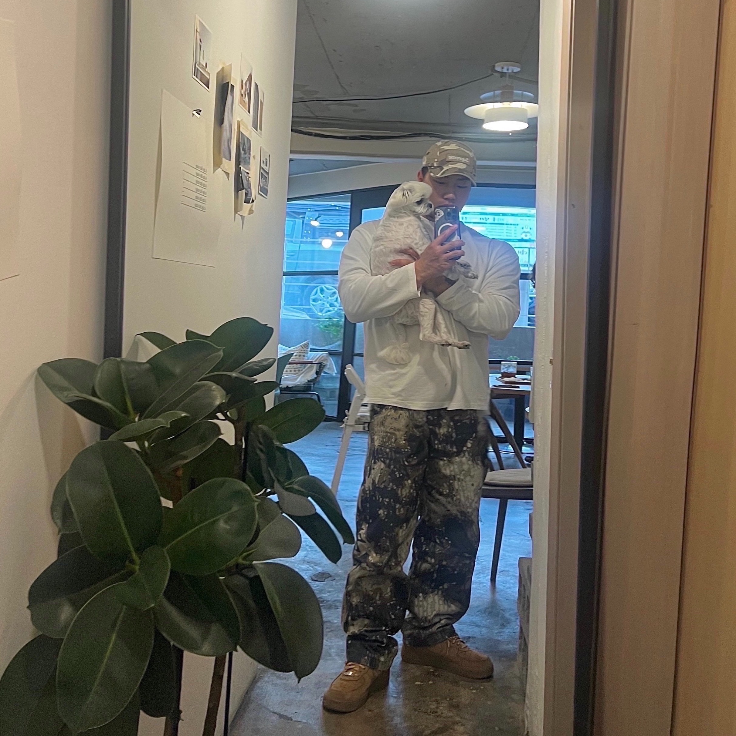 Stussy Veil Camo Beach Pants Terranea, Supreme Military Camp Cap Stone Camo - 23SS 착용 스타일