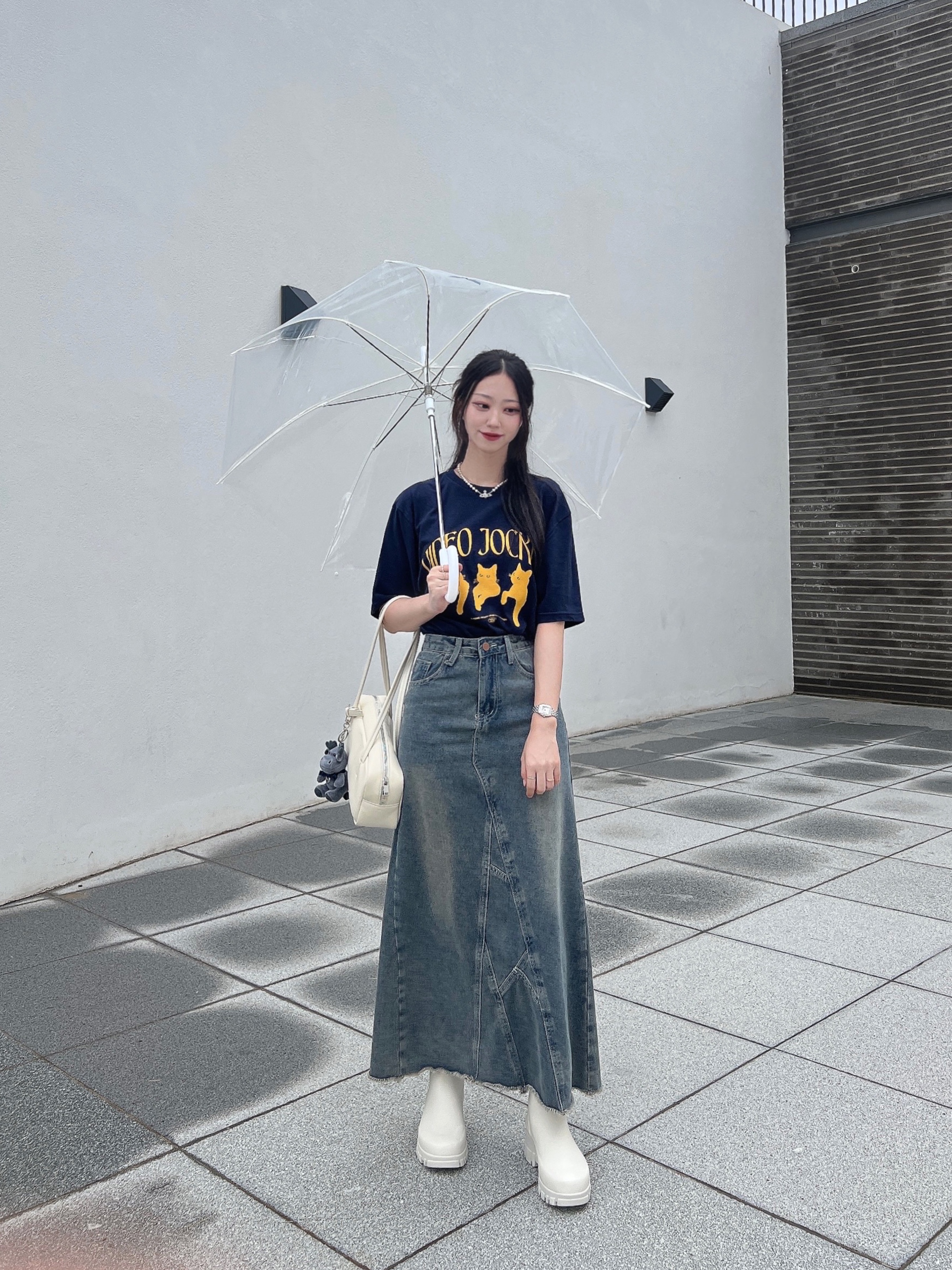 (W) Rockfishweatherwear Flatform Middle Rain Boots Cream, Vivienne Westwood Mini Bas Relief Choker Silver 착용 스타일 - 2