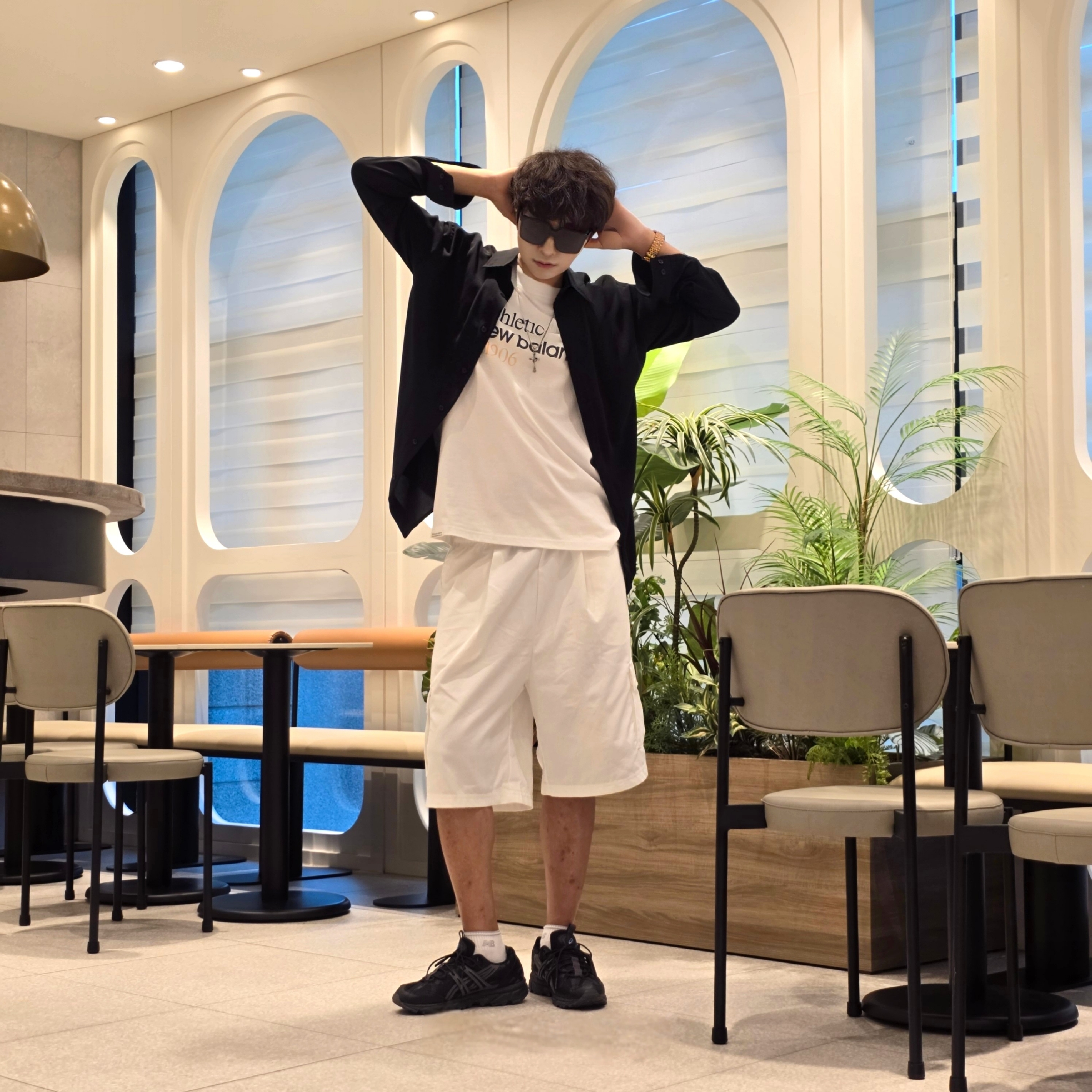 Asics Gel-Sonoma 15-50 Black Obsidian Grey, Stussy World Tour T-Shirt White 착용 스타일 - 7