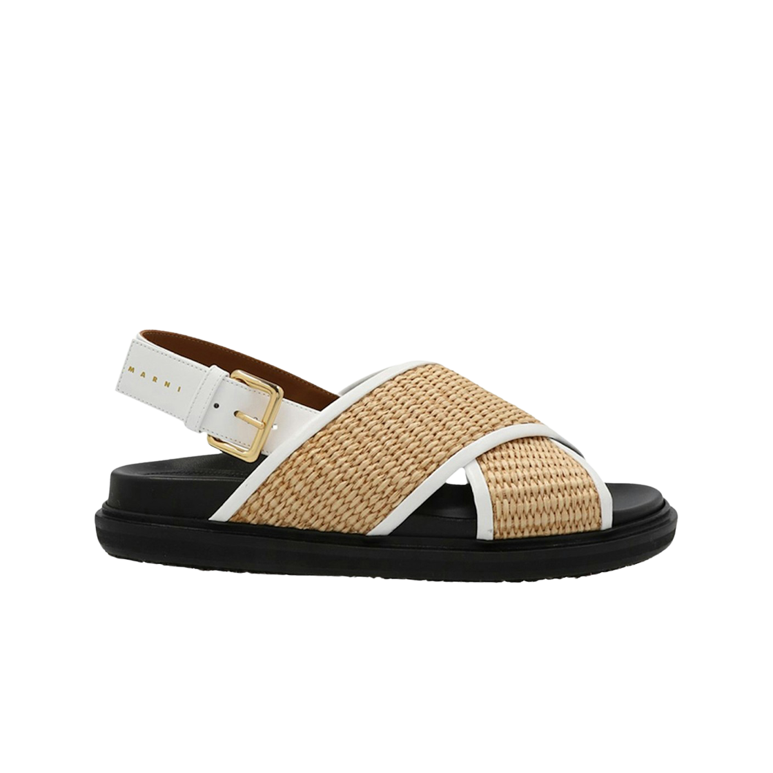 (W) Marni Leather Raffia Effect Fabric Fussbett Sandal Beige 상세 이미지 1