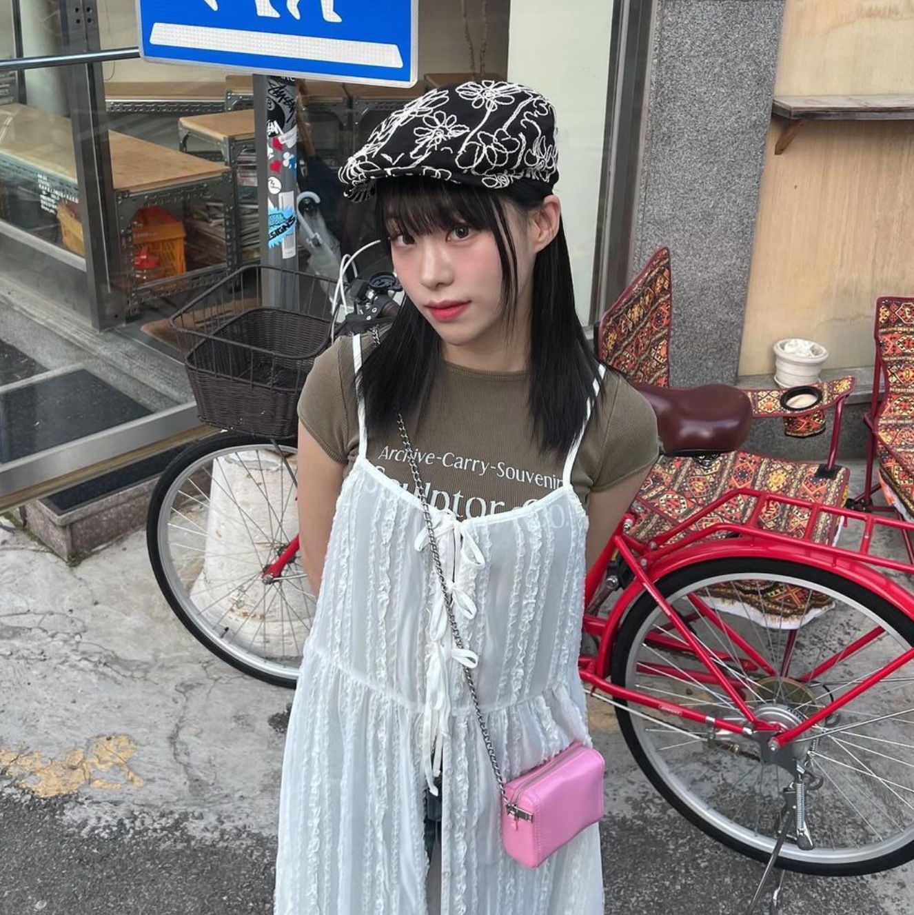 Margarin Fingers Lace Chiffon One Piece White 착용 스타일