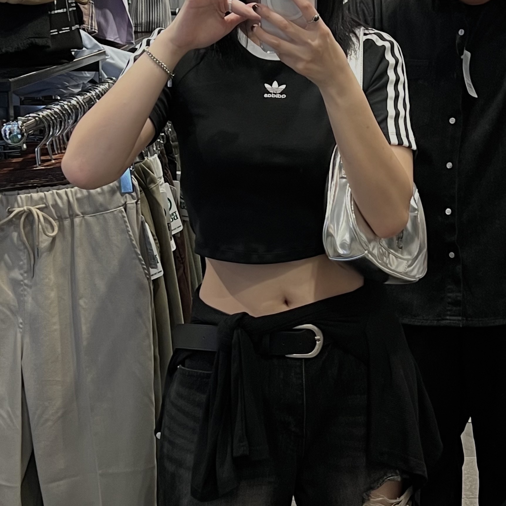 (W) Adidas 3S Baby T-Shirt Black - KR Sizing 착용 스타일 - 1