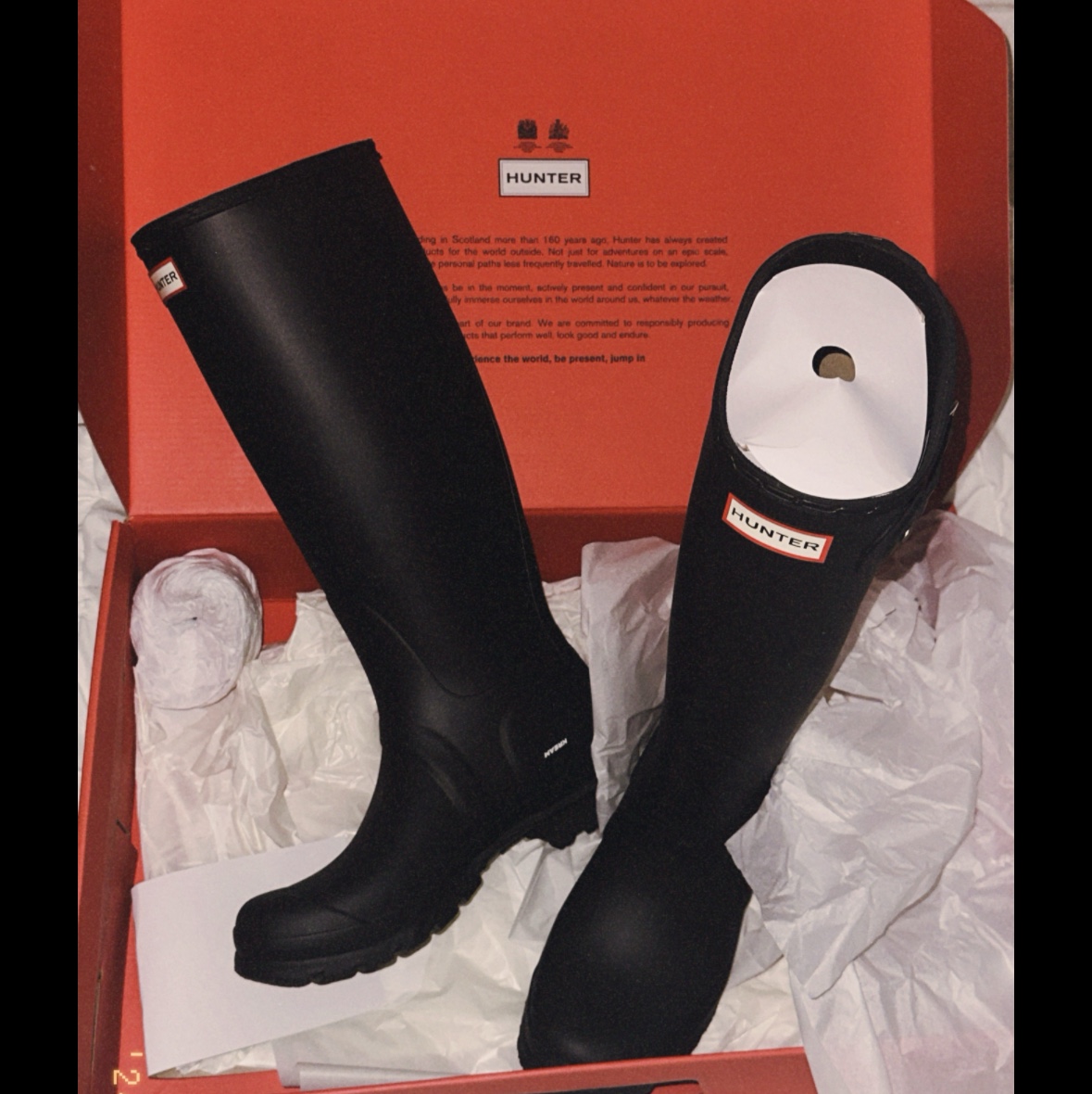 (W) Hunter Original Tall Rain Boots Black 착용 스타일