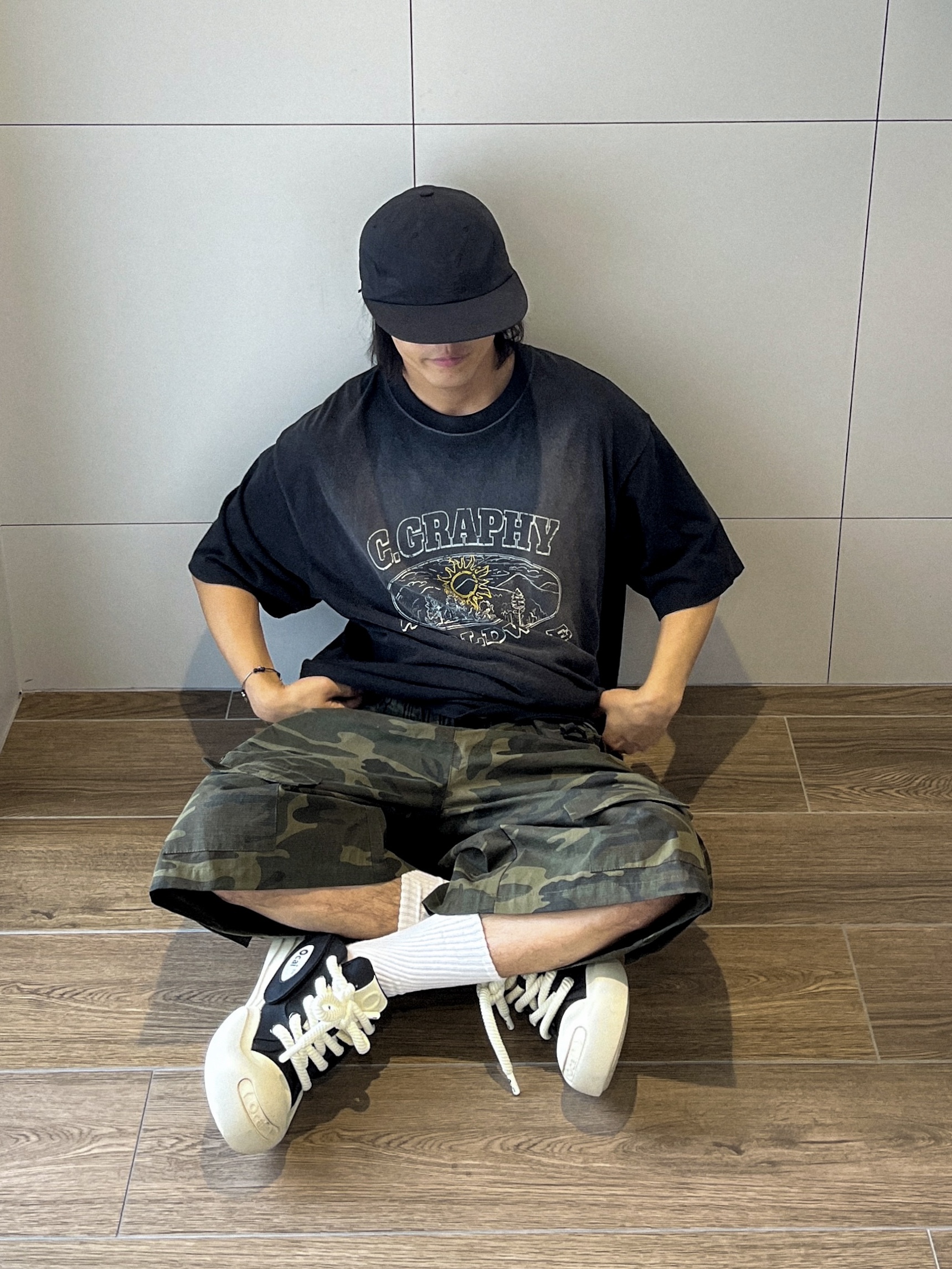 Supreme x MM6 Maison Margiela Painted Camp Cap Black - 24SS 착용 스타일 - 2