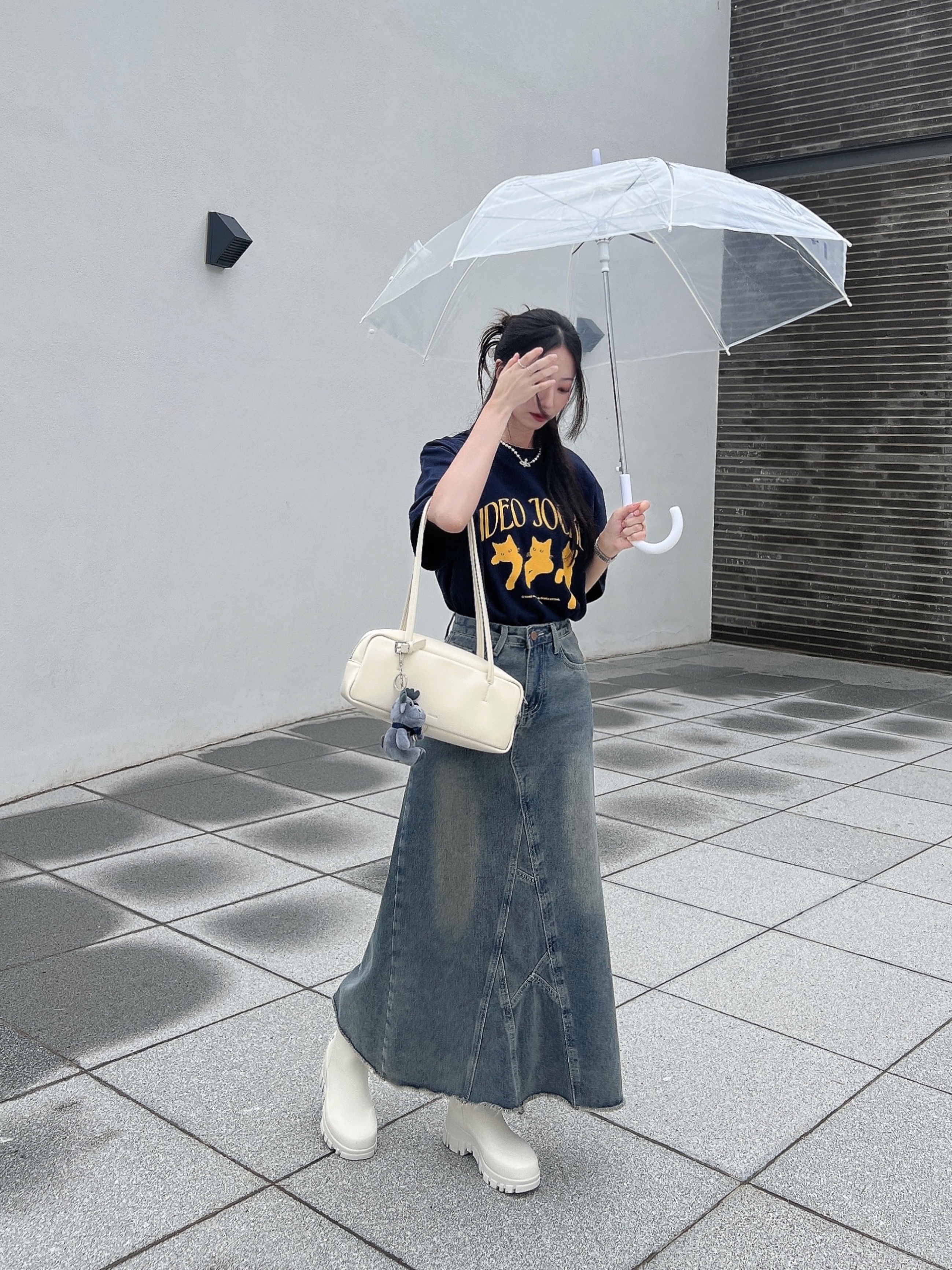 (W) Rockfishweatherwear Flatform Middle Rain Boots Cream, Vivienne Westwood Mini Bas Relief Choker Silver 착용 스타일 - 1