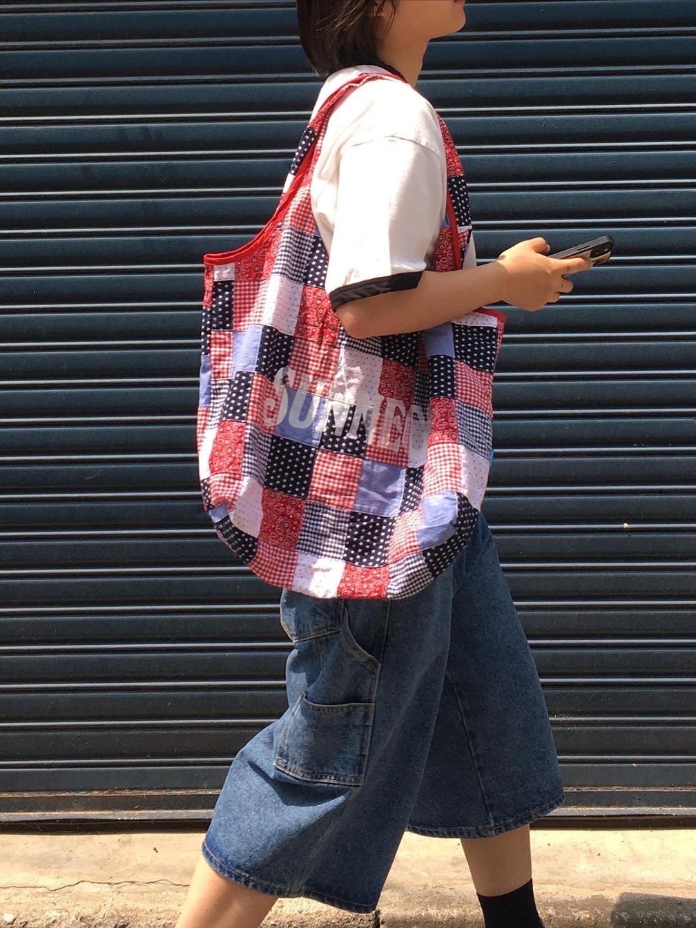 SUNNECT Madras Shopper Bag Red 착용 스타일