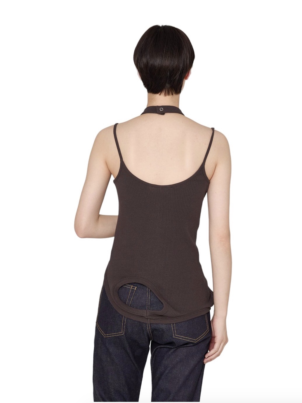 Beautiful People Women Double-End Sheer Rib Jersey Tank Top Charcoal 착용 스타일 - 4