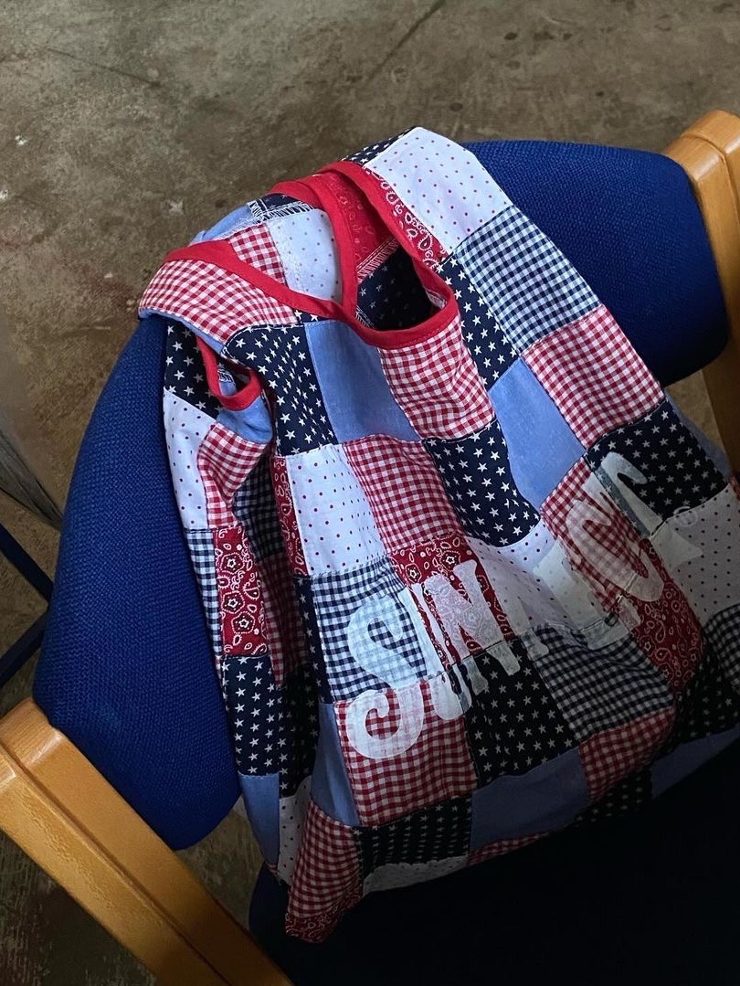 SUNNECT Madras Shopper Bag Red 착용 스타일