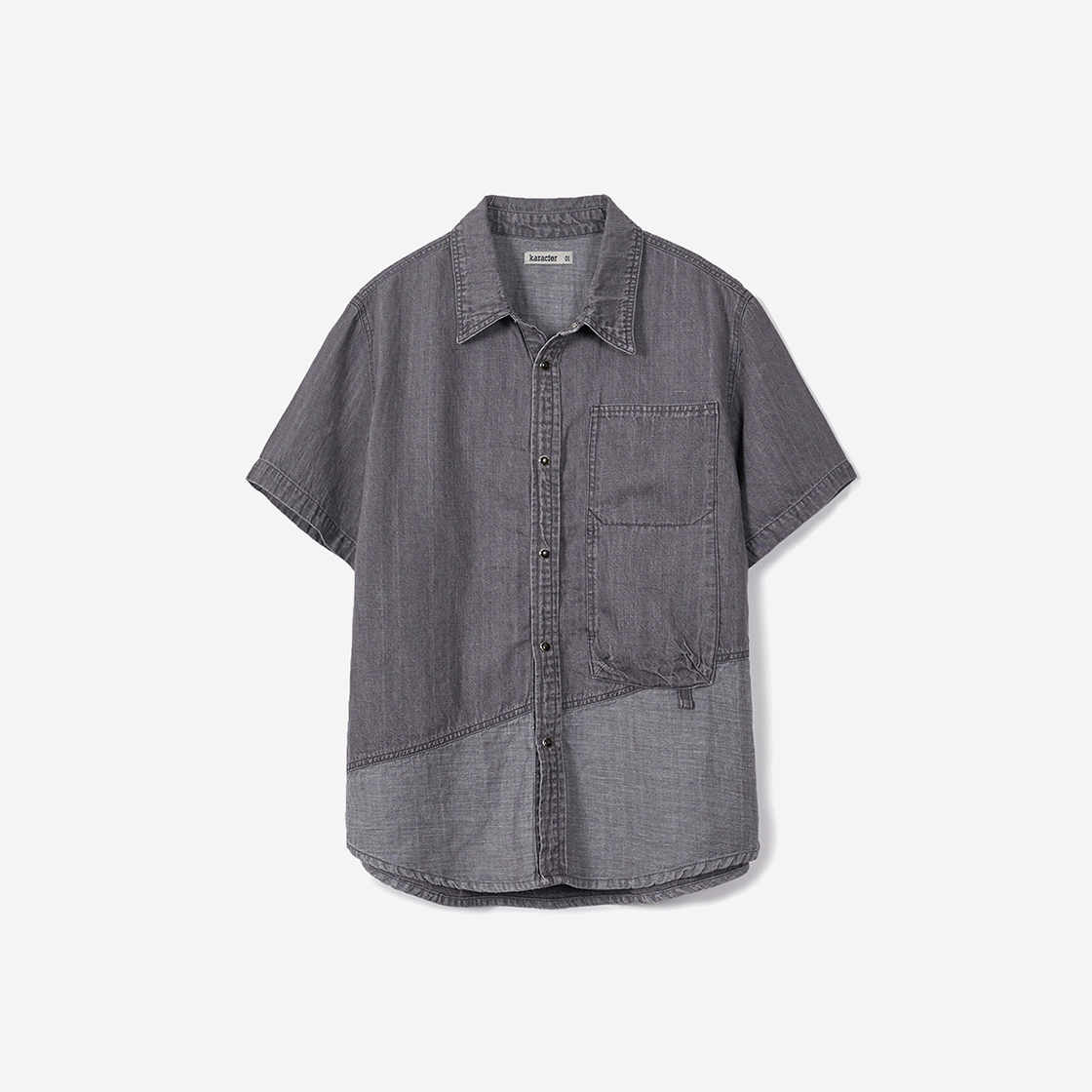 카락터 린넨 데님 워크 하프 셔츠 애쉬 퍼플(Karactor Linen Denim Work Half Shirts Ash Purple)