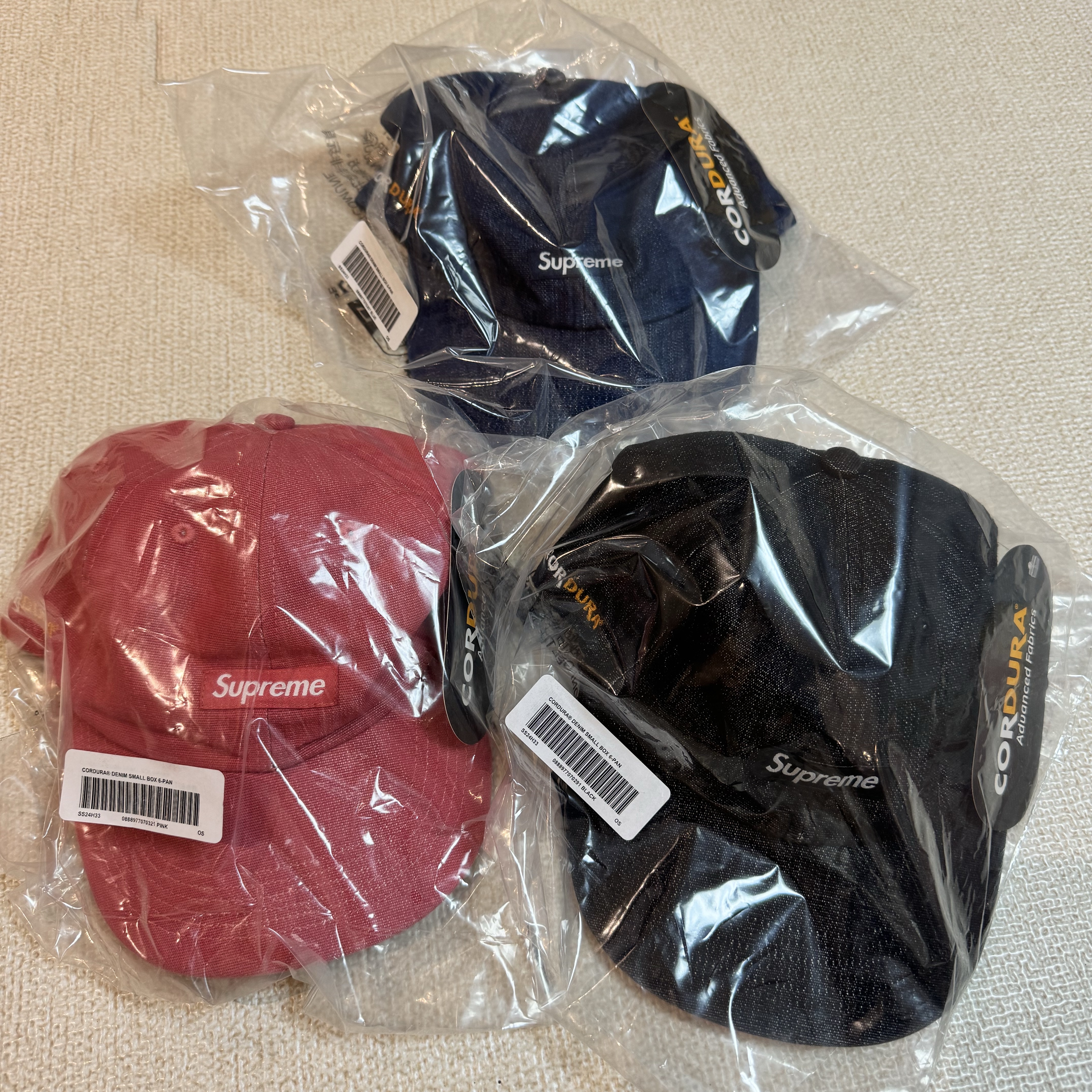 Supreme Cordura Denim Small Box 6-Panel Pink - 24SS, Supreme Cordura Denim Small Box 6-Panel Blue - 24SS 착용 스타일
