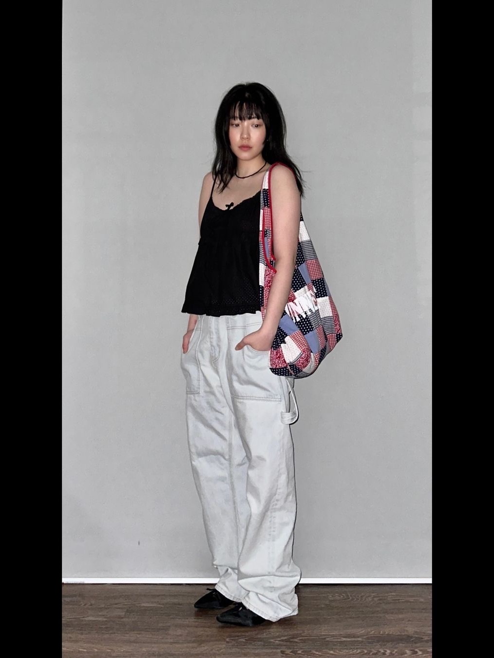 SUNNECT Madras Shopper Bag Red 착용 스타일