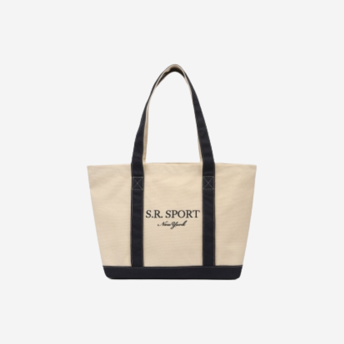 Sporty & Rich Logo Embroidered Canvas Tote Bag Natural Navy 상세 이미지 1