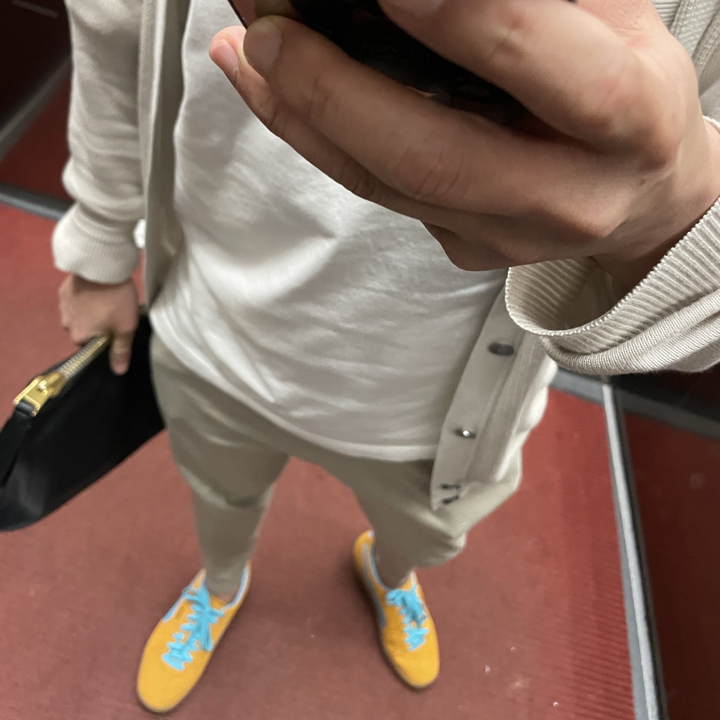 Puma Palermo Dark Cheddar Bright Aqua 착용 스타일