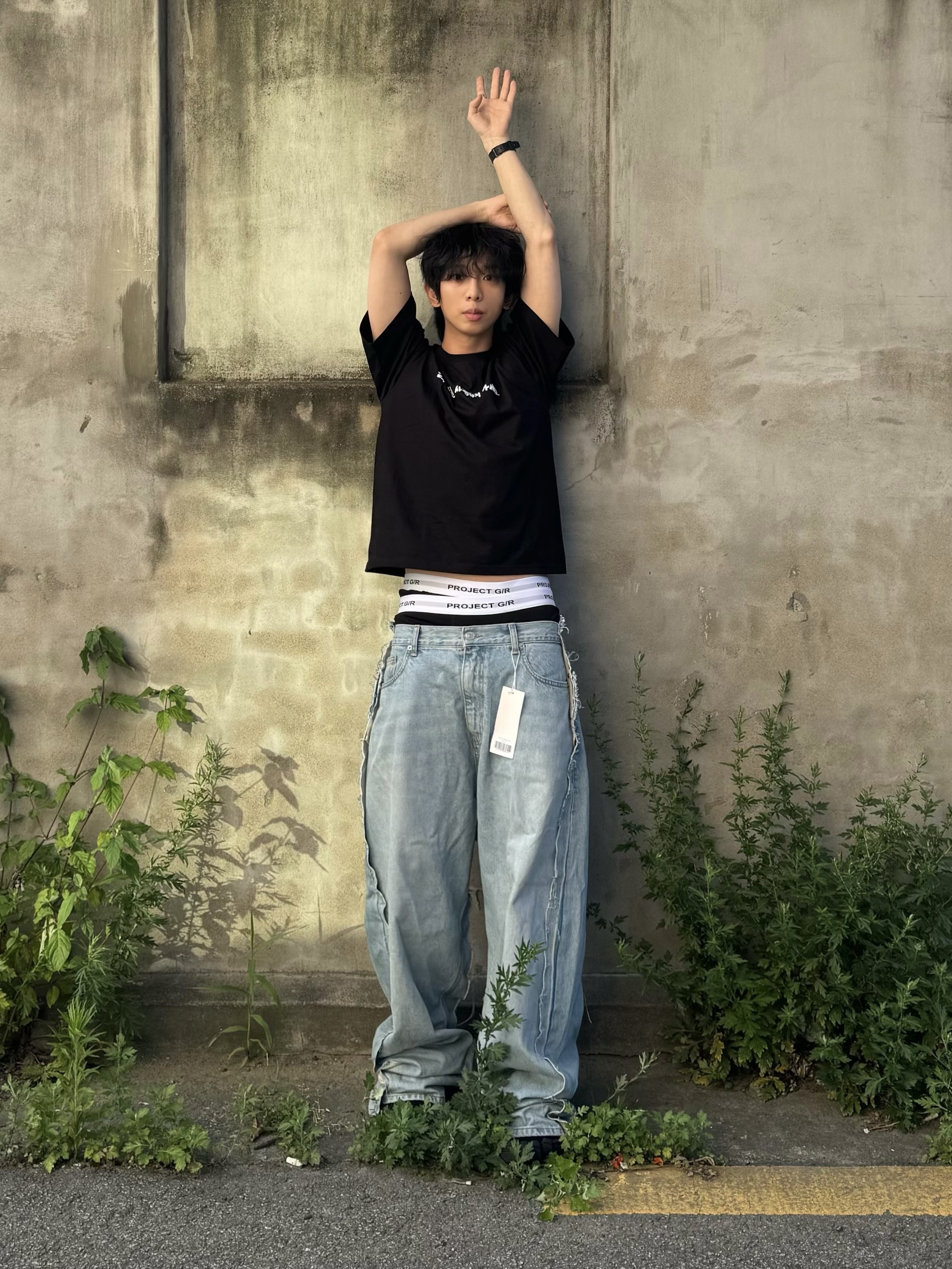 Project G/R Double Band Underwear White Grey Black (3 Pack), Project G/R Upcyling Denim Pants Blue 착용 스타일 - 1