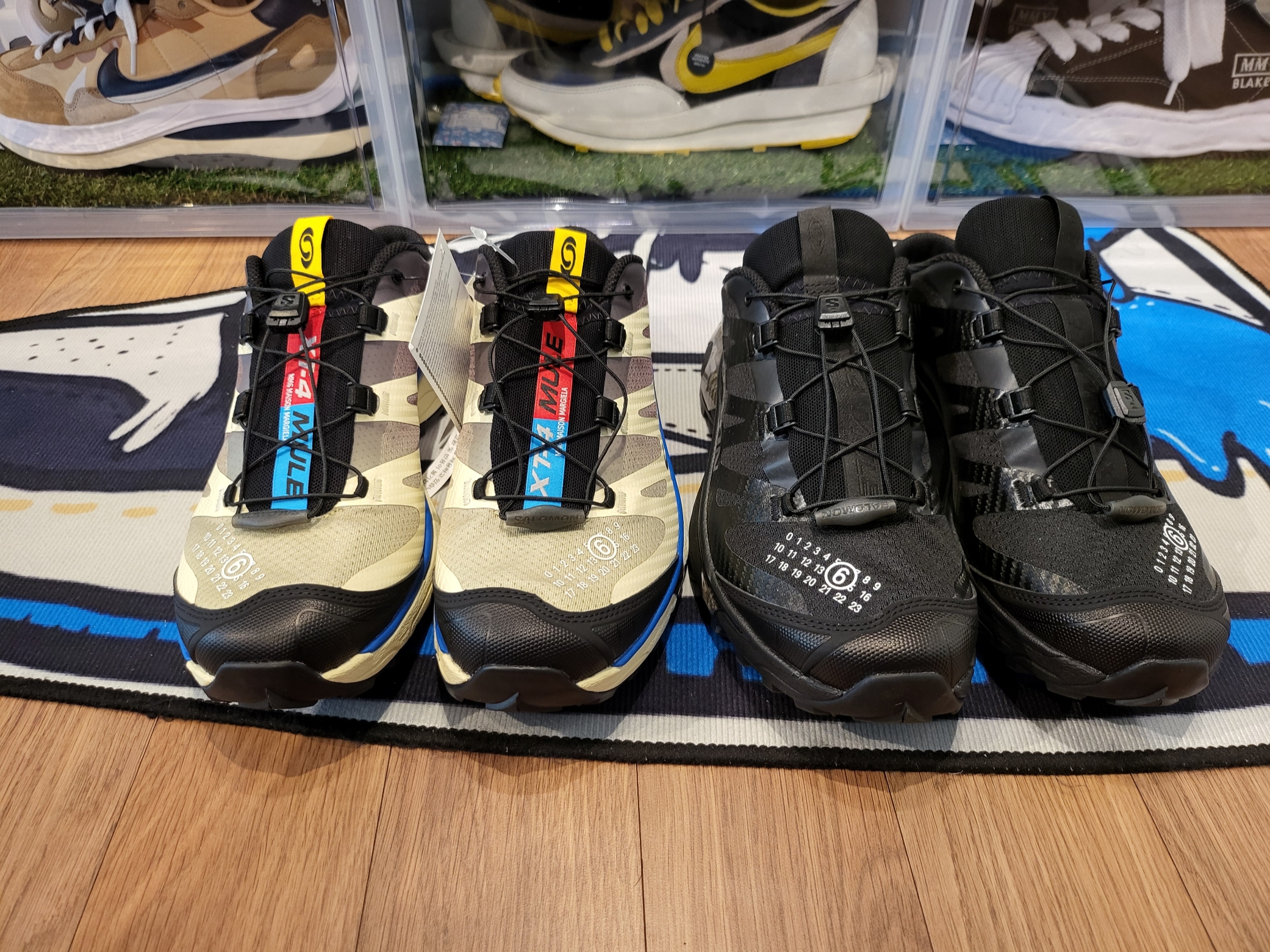 Salomon x MM6 Maison Margiela XT-4 Mule Black, Salomon x MM6 Maison Margiela XT-4 Mule Transparent Yellow Shale 착용 스타일 - 1