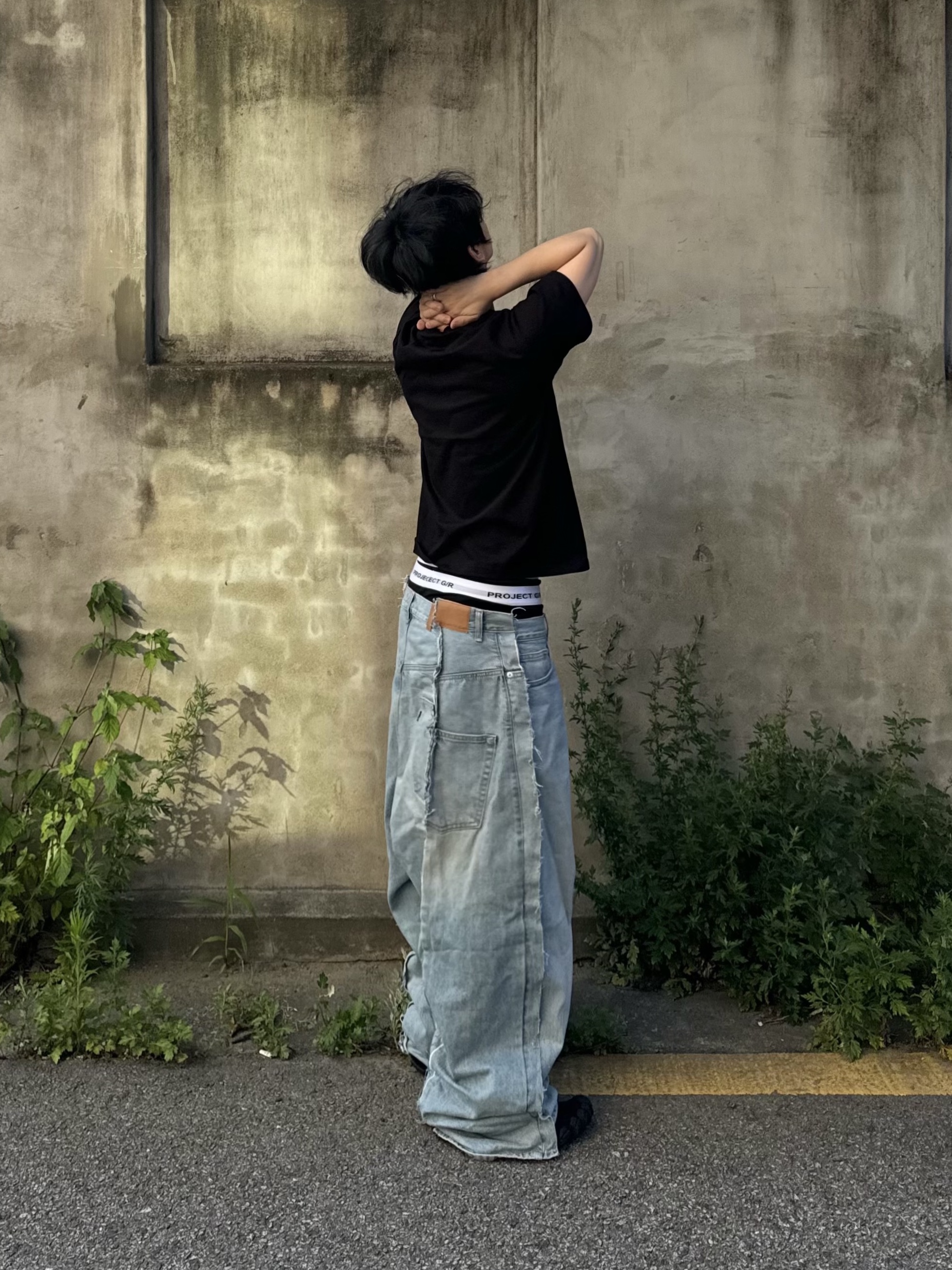 Project G/R Double Band Underwear White Grey Black (3 Pack), Project G/R Upcyling Denim Pants Blue 착용 스타일 - 5