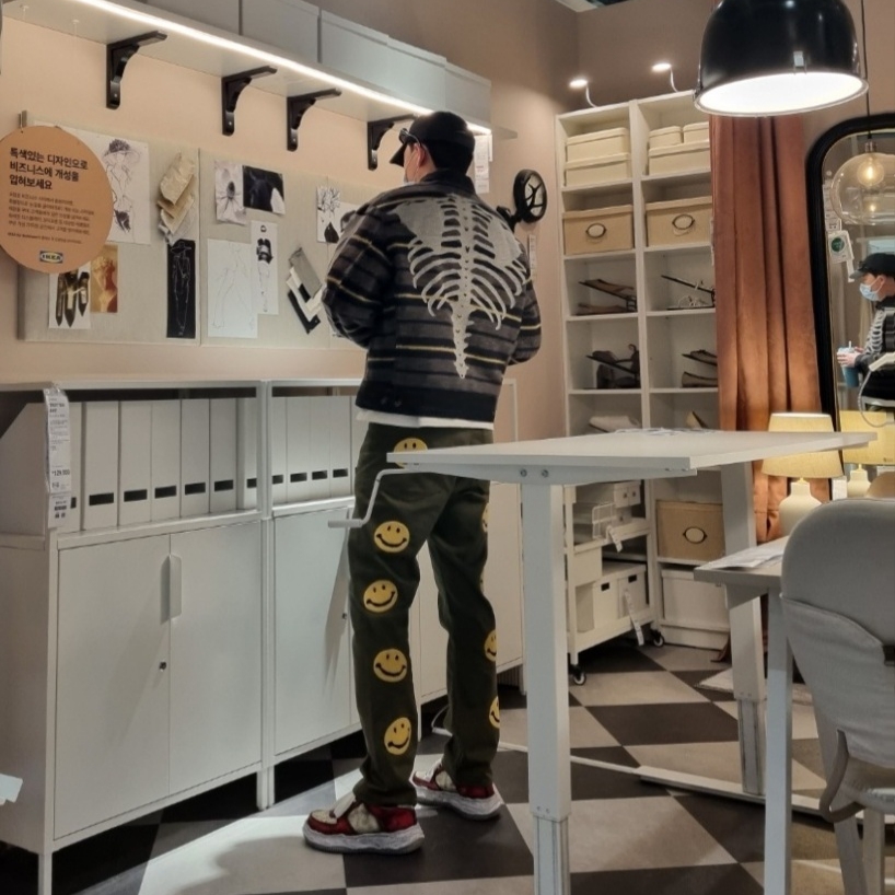 Kapital 14 oz. Denim Bone Lining Reversible Zip Up Work Jacket Black 착용 스타일 - 1