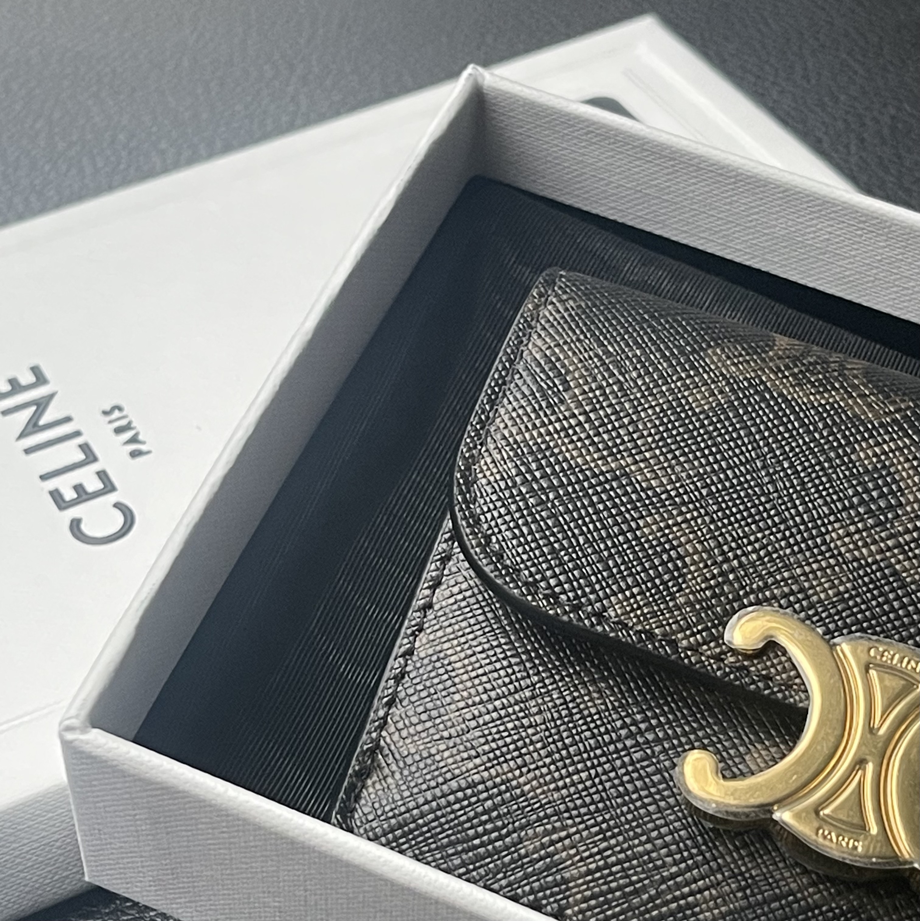 Celine Card Holder with Flap in Triomphe Canvas Tan 착용 스타일