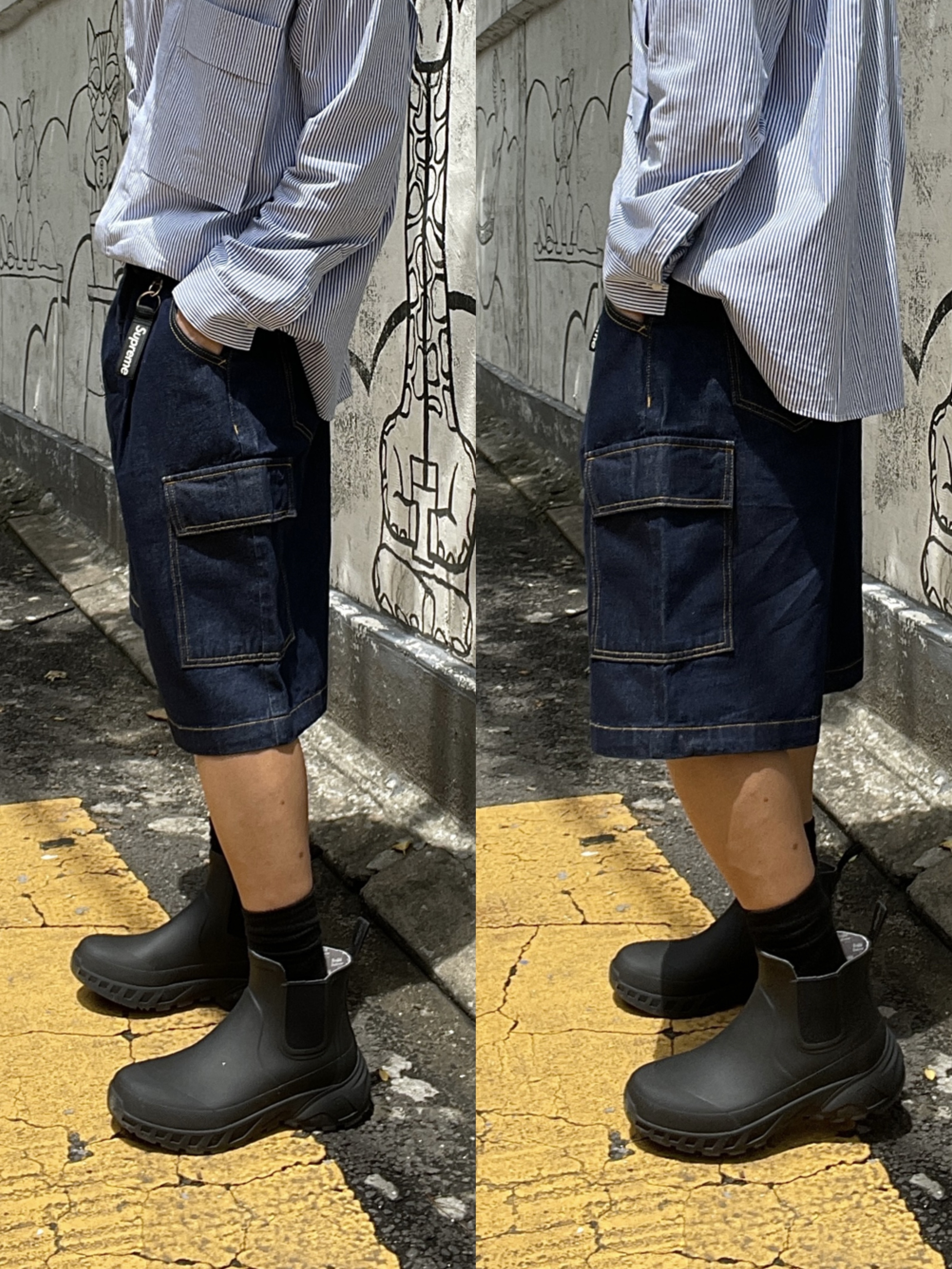 Rockfishweatherwear x Goyowear Trail Rainboots Ash Brown, Supreme Webbing Keychain Black - 23SS 착용 스타일 - 4