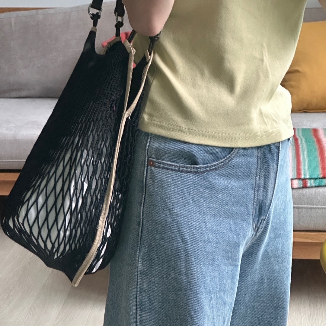 Lemaire Nylon Net Medium Filt Net Shopping Bag Black 착용 스타일 - 6