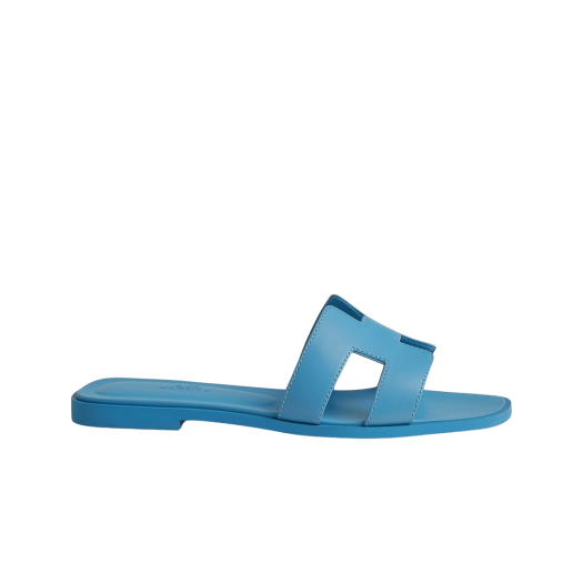 (W) Hermes Oran Sandal Calfskin & Bleu Cameo