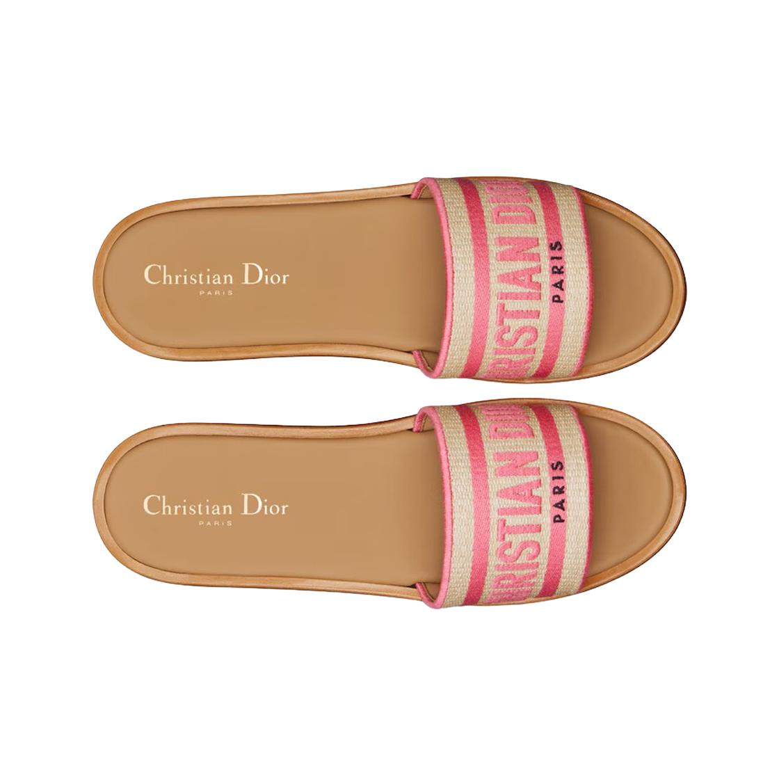 (W) Dior Dioriviera Dway Platform Slide Embroidered Cotton Natural Raffia Candy Pink 상세 이미지 2