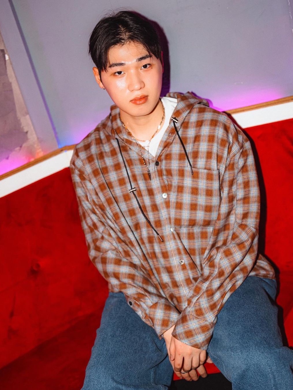 Haleine Incision Check Hooded Shirts Cookie 착용 스타일