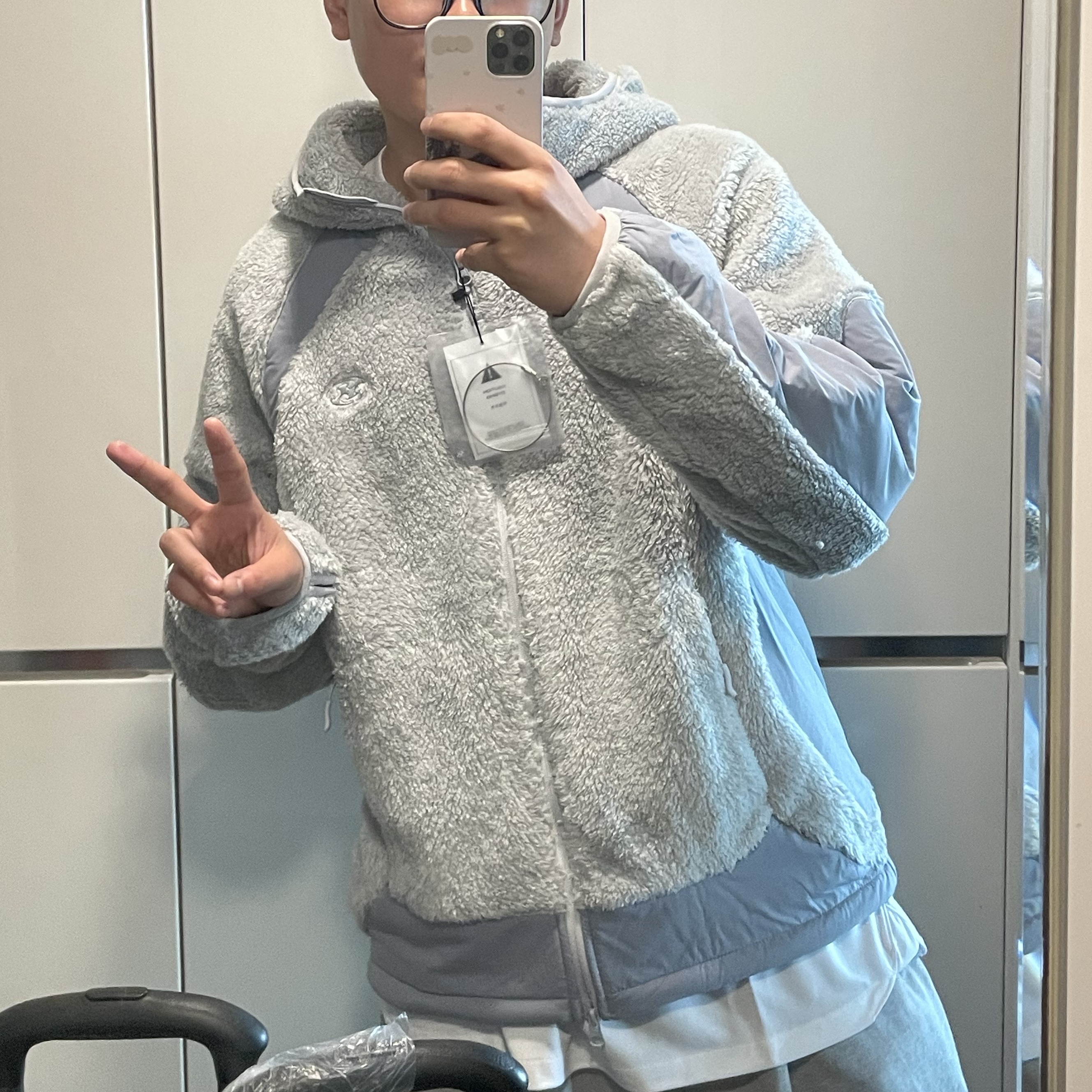 Sansan Gear Fleece Hooded Jacket Light Grey - 23FW 착용 스타일